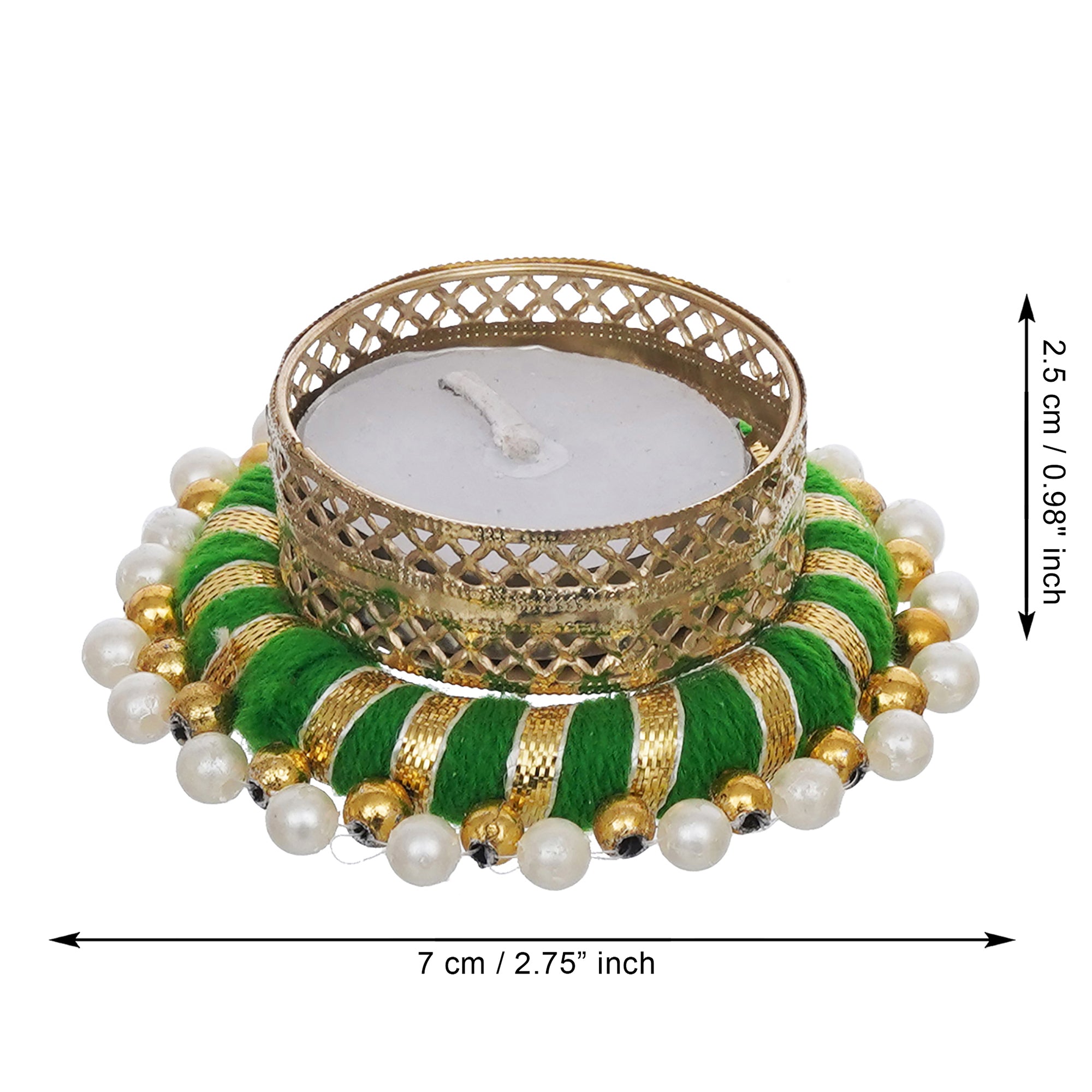 eCraftIndia Set of 7 Round Shaped Diamond Beads and Pearls Decorative Tea Light Candle Holders 3