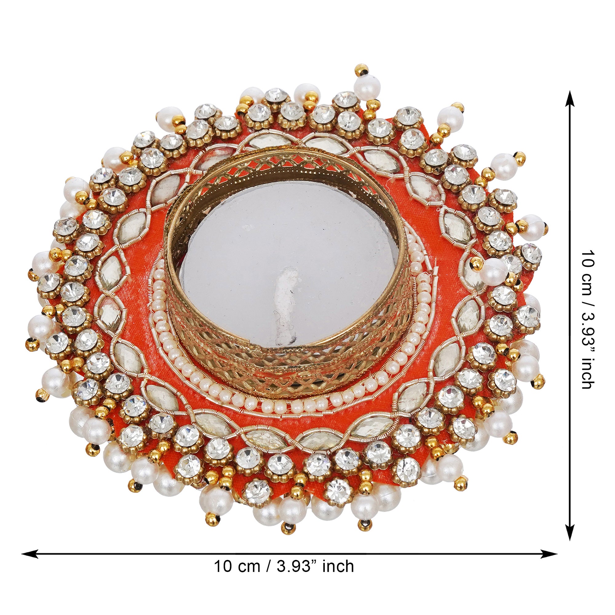 eCraftIndia Set of 6 Round Shaped Diamond Beads and Pearls Decorative Tea Light Candle Holders 3