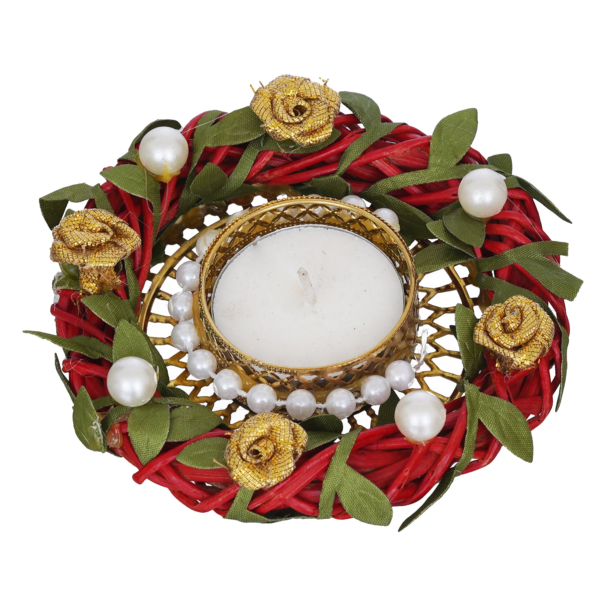 eCraftIndia Floral & Pearl Beads Handcrafted Decorative Tea Light Candle Holder 2