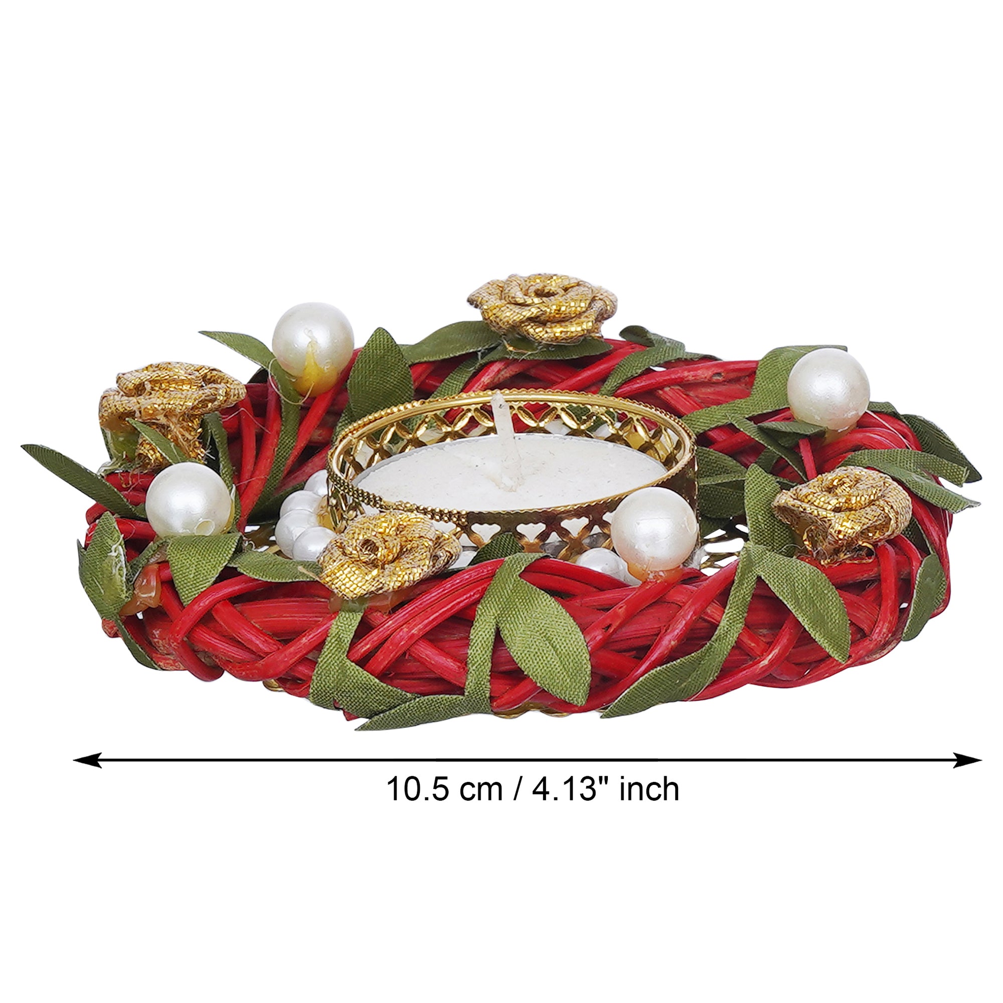 eCraftIndia Floral & Pearl Beads Handcrafted Decorative Tea Light Candle Holder 3