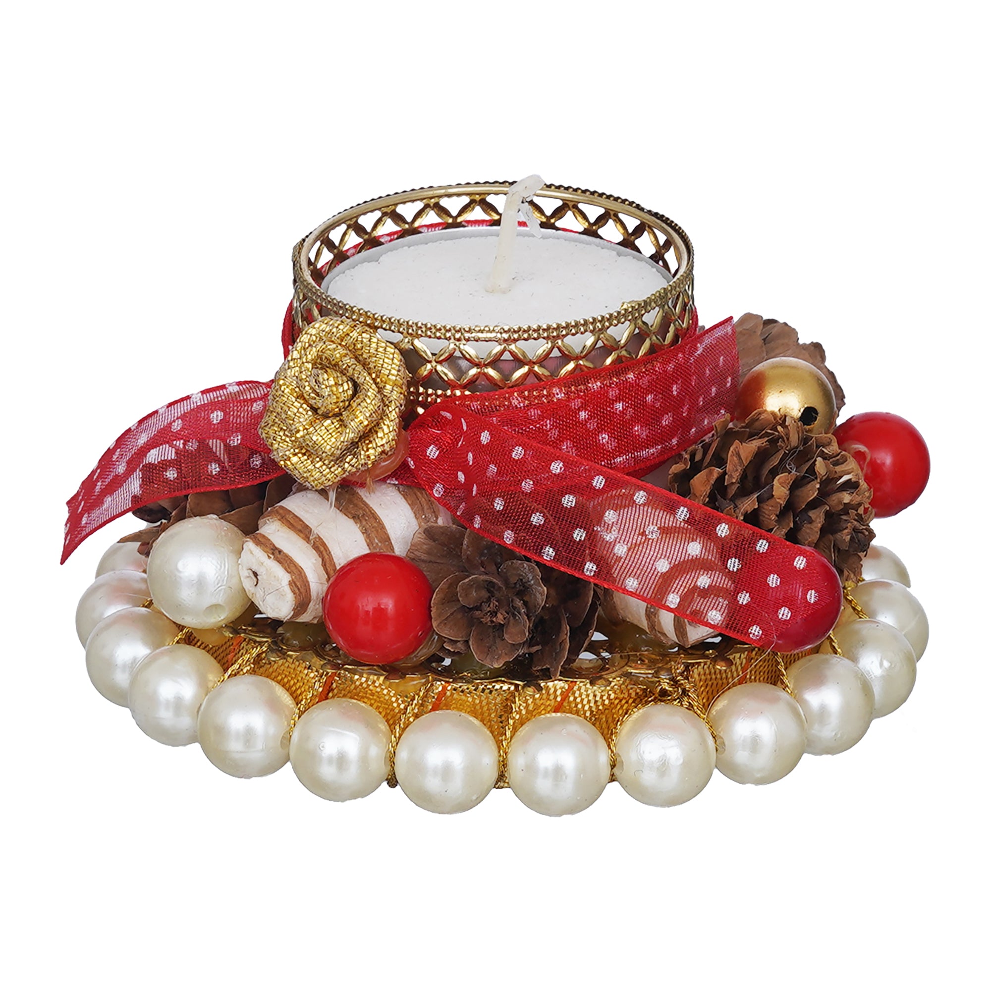 eCraftIndia Floral and Beads Decorative Tea Light Candle Holder 6