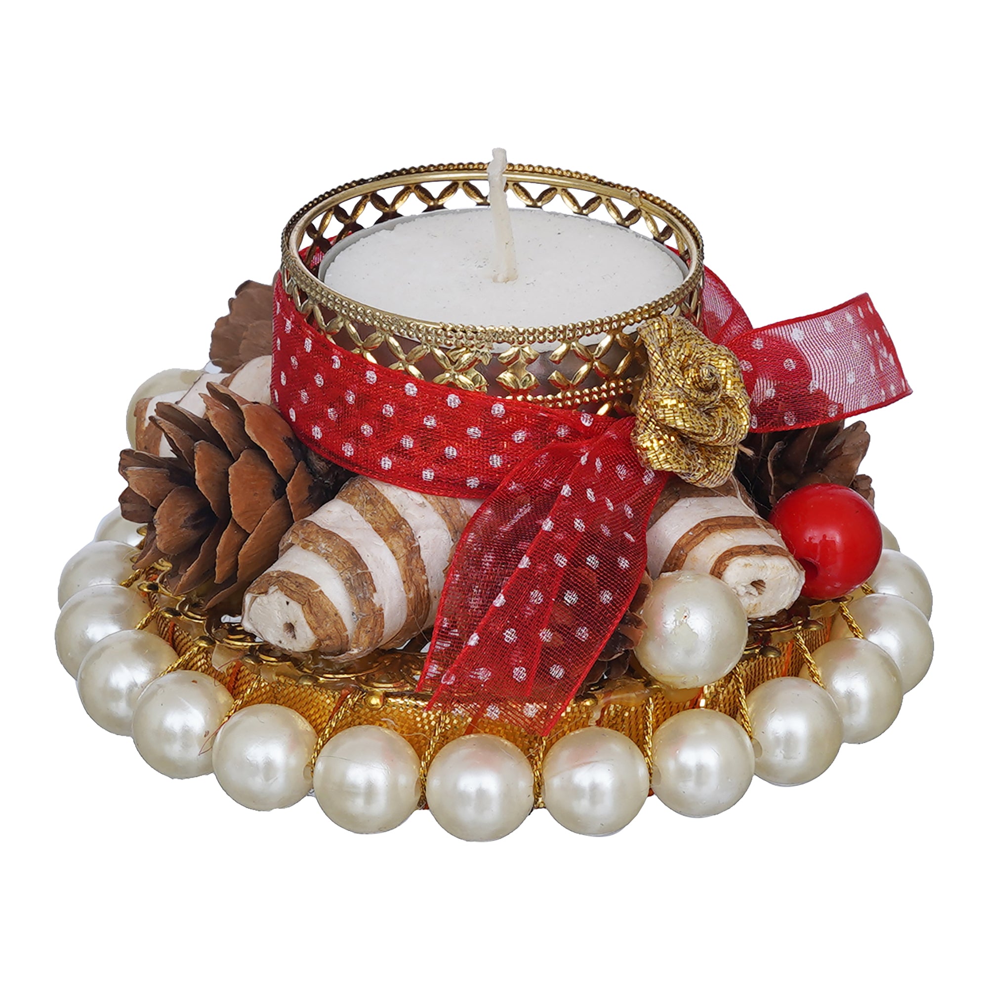 eCraftIndia Floral and Beads Decorative Tea Light Candle Holder 7