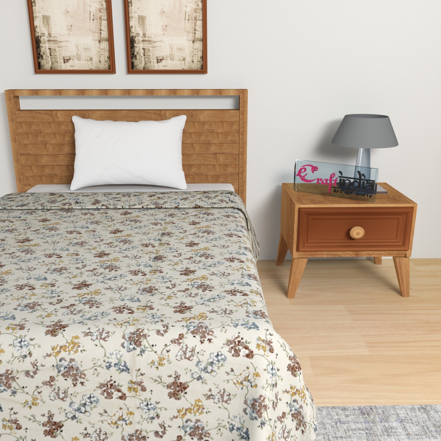 Brown and Blue Birds & Floral Print Single Bed Reversible AC Cotton Dohar 3