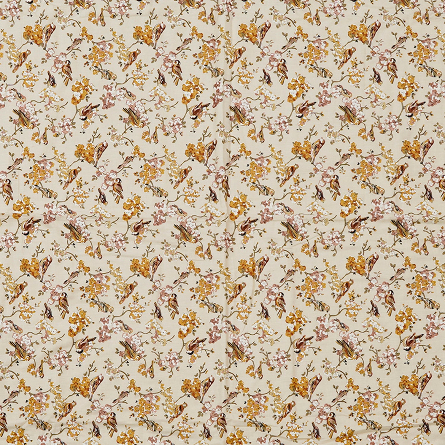 Yellow and Brown Birds & Floral Print Single Bed Reversible AC Cotton Dohar 5