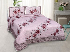 180 TC Pure Cotton Premium Double Bed King Size Floral Bedsheet (100In x 108 In) with 2 pillow cover - Pink