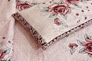 180 TC Pure Cotton Premium Double Bed King Size Floral Bedsheet (100In x 108 In) with 2 pillow cover - Pink 1
