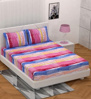 144 TC Pure Cotton Premium Double Bed Abstract Design Bedsheet (90In x 108 In) with 2 pillow cover - Pink 1