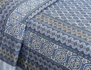 144 TC Pure Cotton Premium Ethnic Jaipuri Print Double Bed Bedsheet (90In x 108 In) with 2 pillow cover - Blue 1