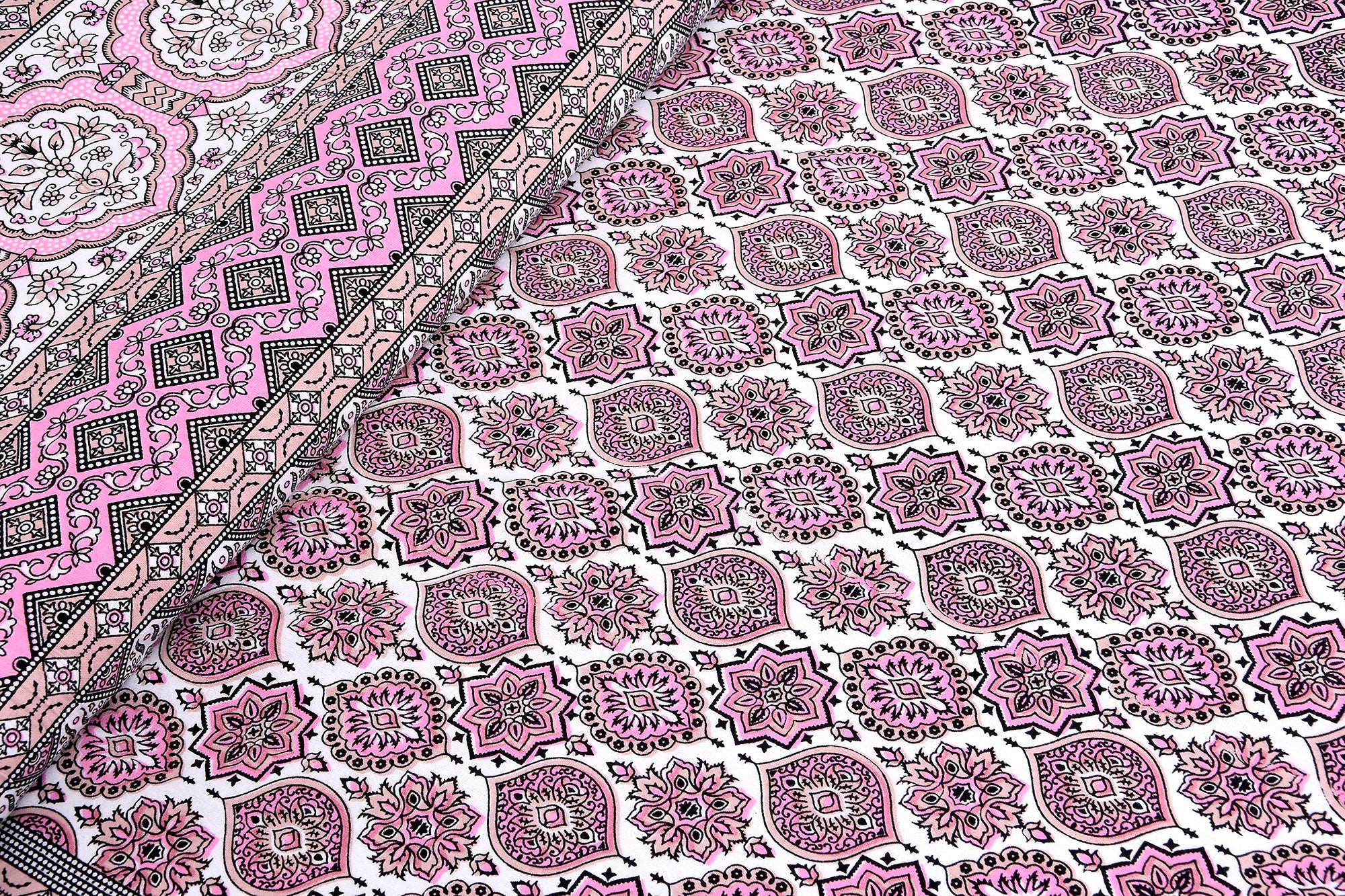 144 TC Pure Cotton Premium Ethnic Jaipuri Print Double Bed Bedsheet (90 In x 108 In) with 2 pillow cover - Pink 3