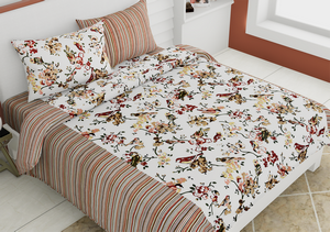 Pure Cotton Floral And Bird Printed Designer Double Bed Bedsheet With 2 Pillow Covers