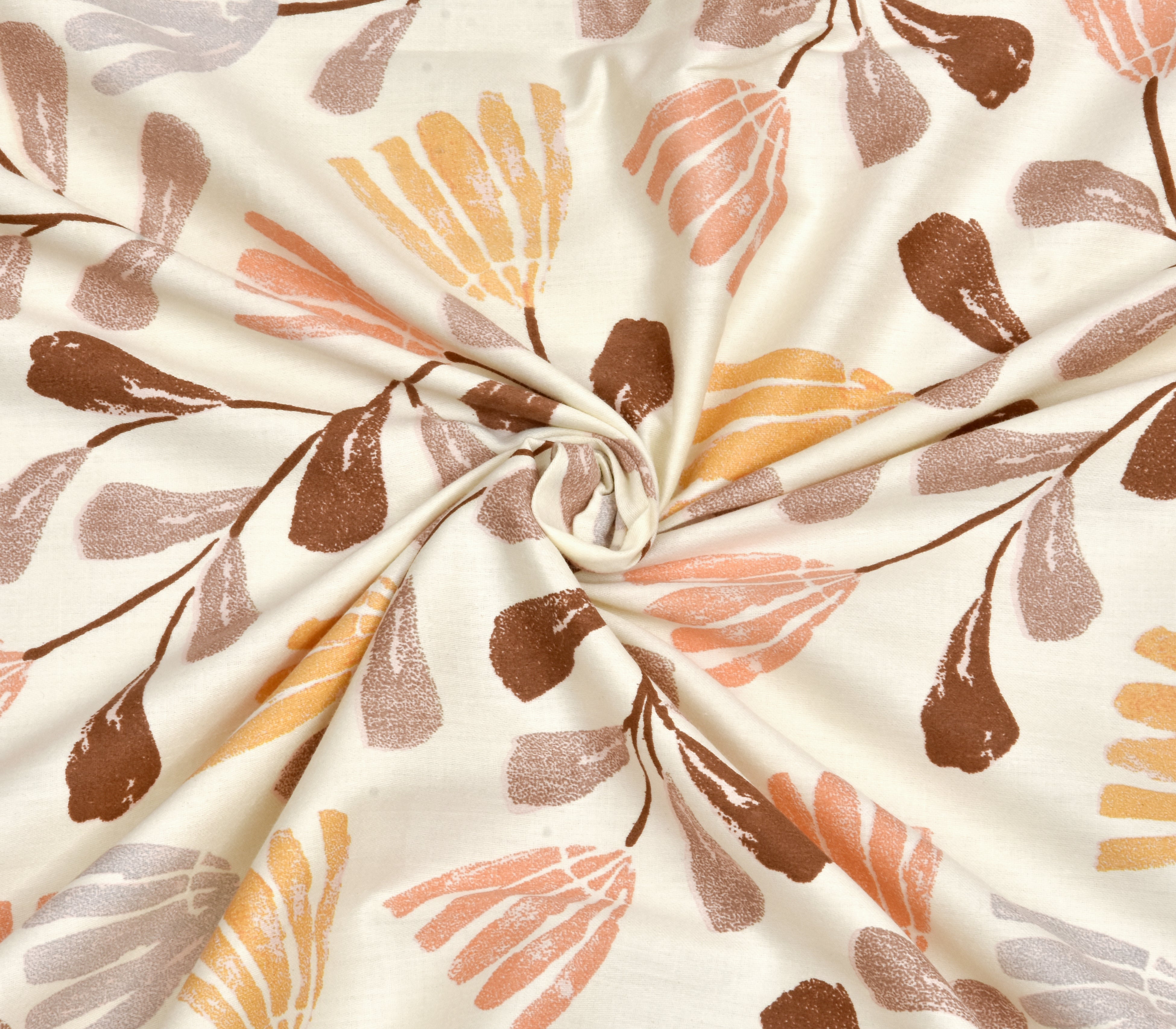 250 TC Pure Cotton Floral Print Premium Double Bed Bedsheet (100 In x 108 In) with 2 pillow cover - Beige, Brown and Orange 4