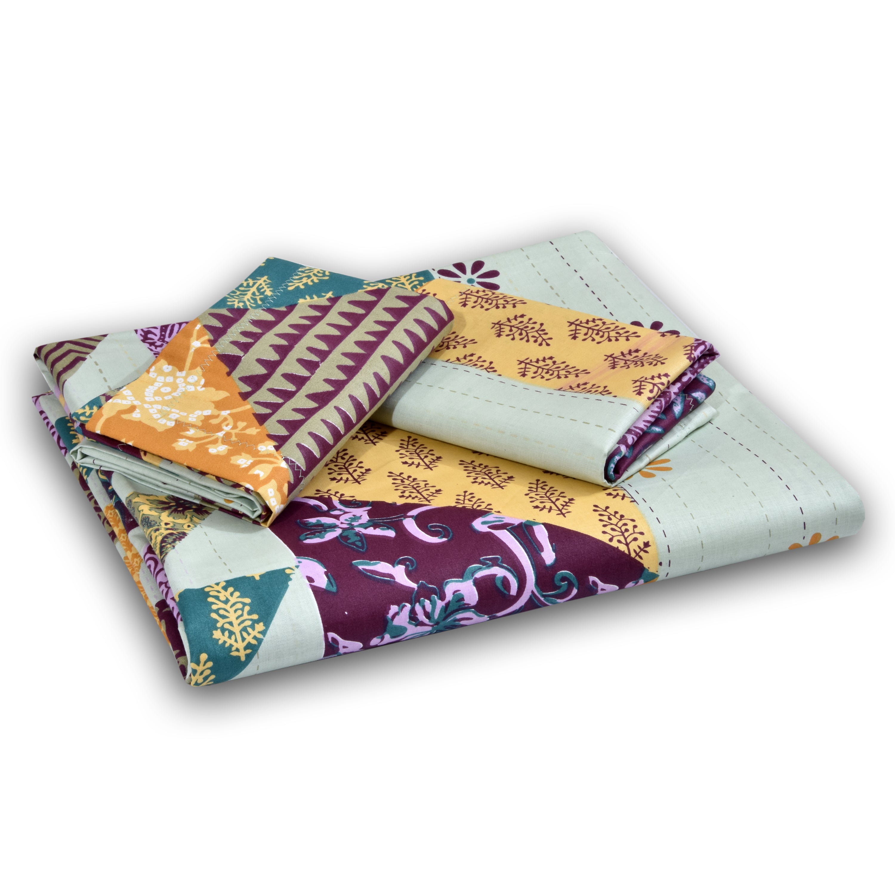 Cotton Kantha Patchwork Printed Designer Double Bed King Size Bedsheet With 2 Pillow Covers 4
