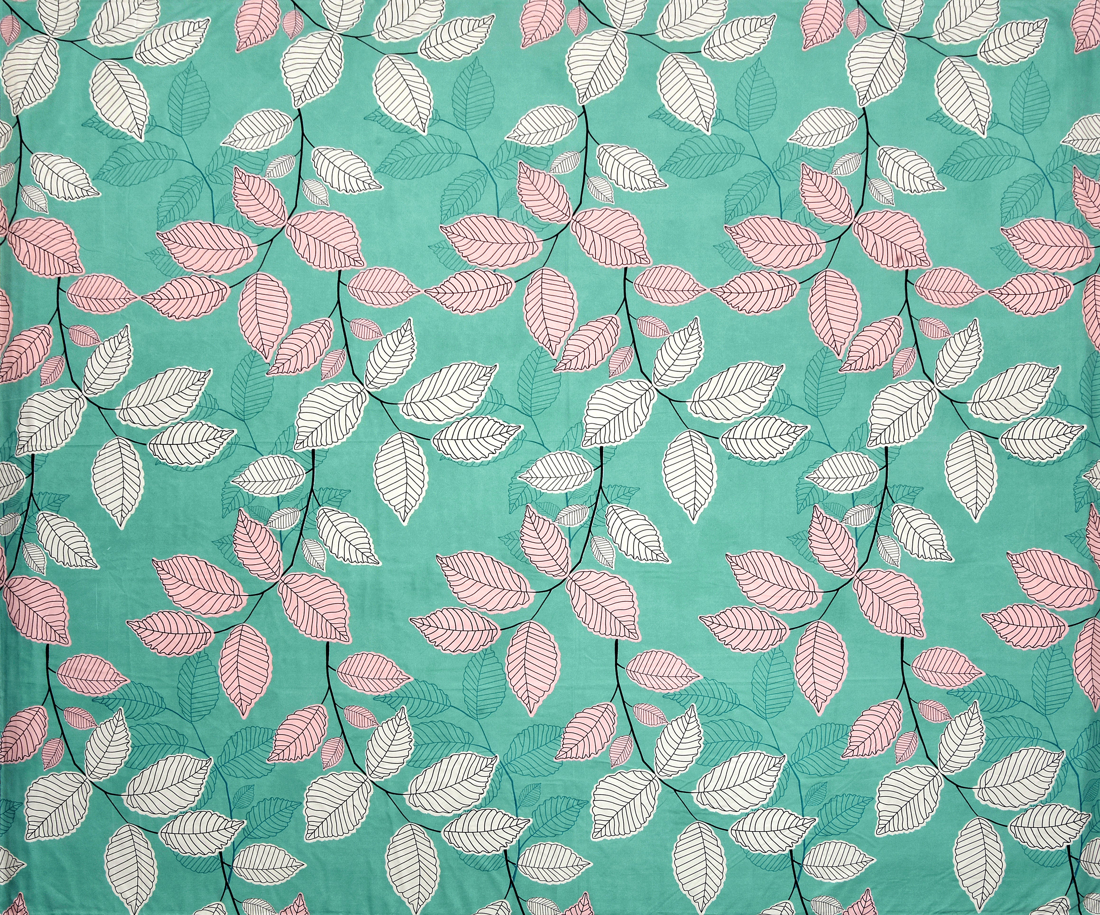 140 TC Glace Cotton Double Bed Green and Pink Leafs Design Bedsheet (90 In x 100 In) with 2 pillow cover 4