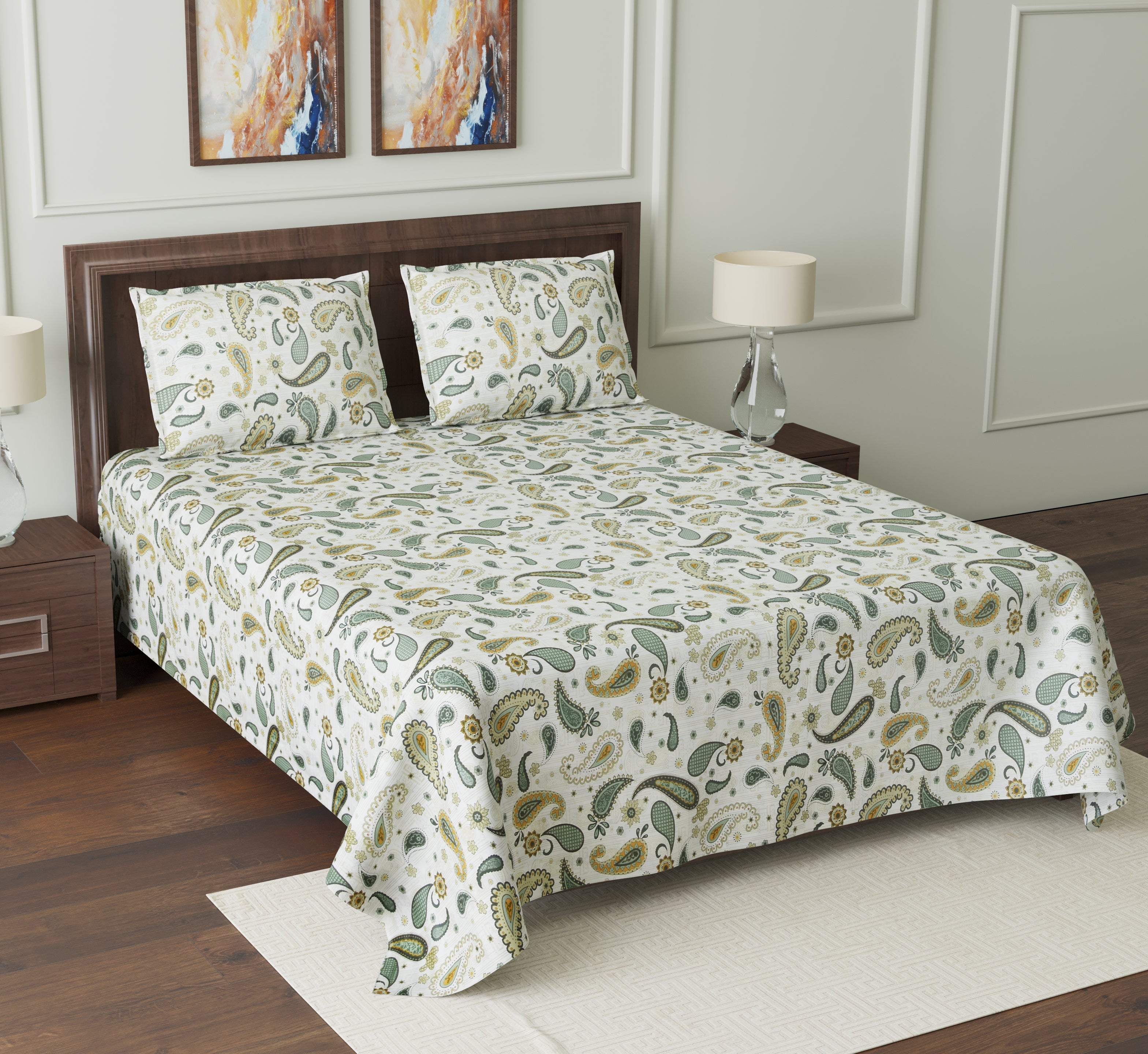 210 TC Premium Luxury Twill Cotton Double Bed King Size Bedsheet (100 In x 108 In) with 2 pillow cover - Green