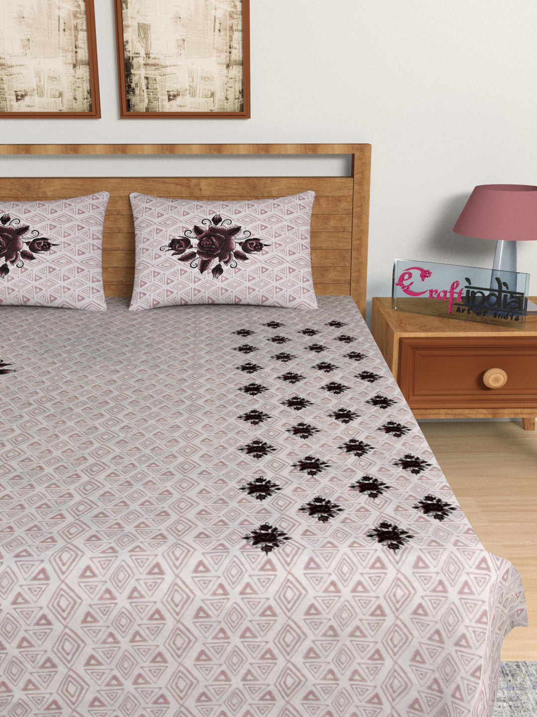 180 TC Pure Cotton Premium Double Bed King Size Floral Design Bedsheet (100 In x 108 In) with 2 pillow cover - Brown 3