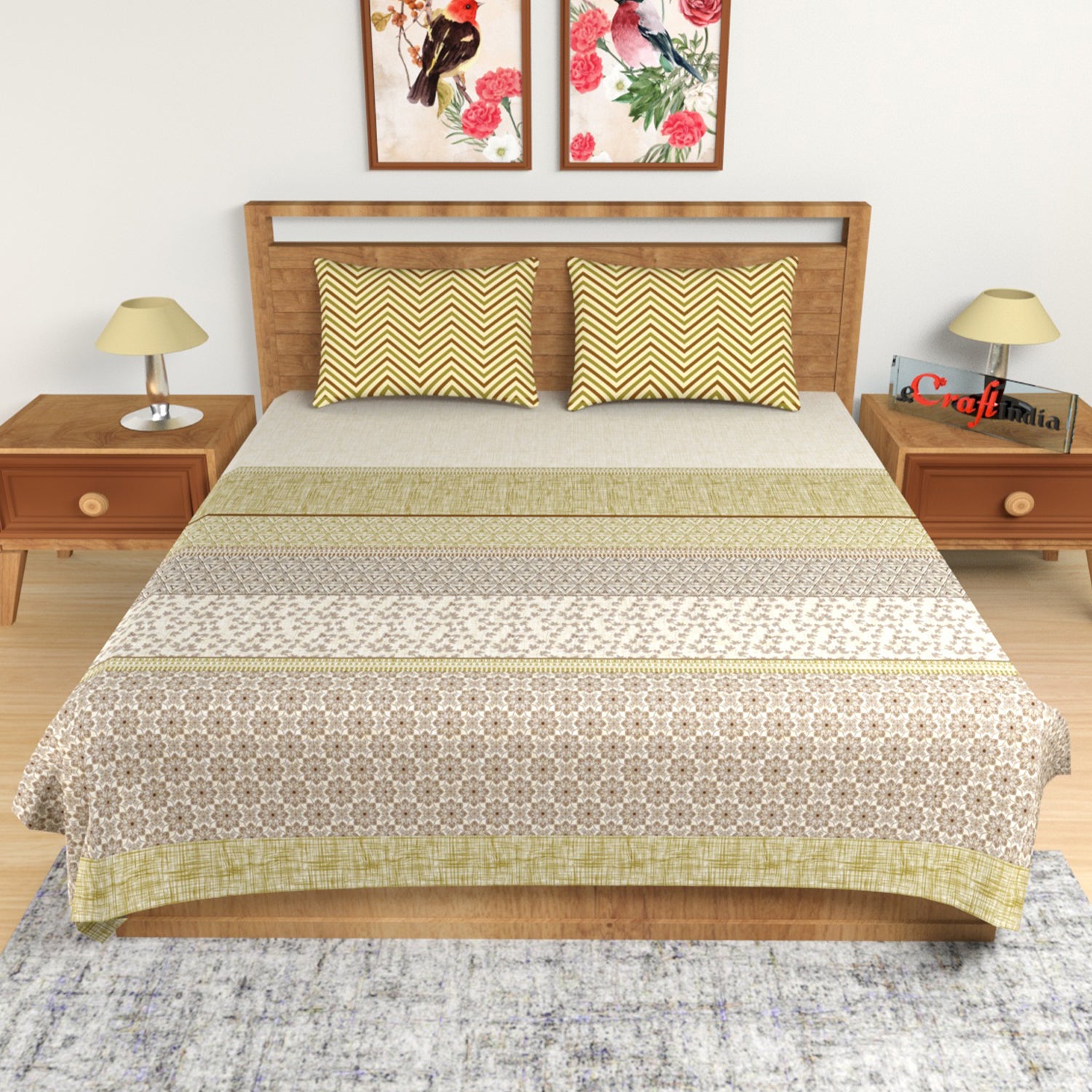 Beige Abstract Print 180 TC Cotton Double Bedsheet (100" x 108") with 2 pillow cover 1