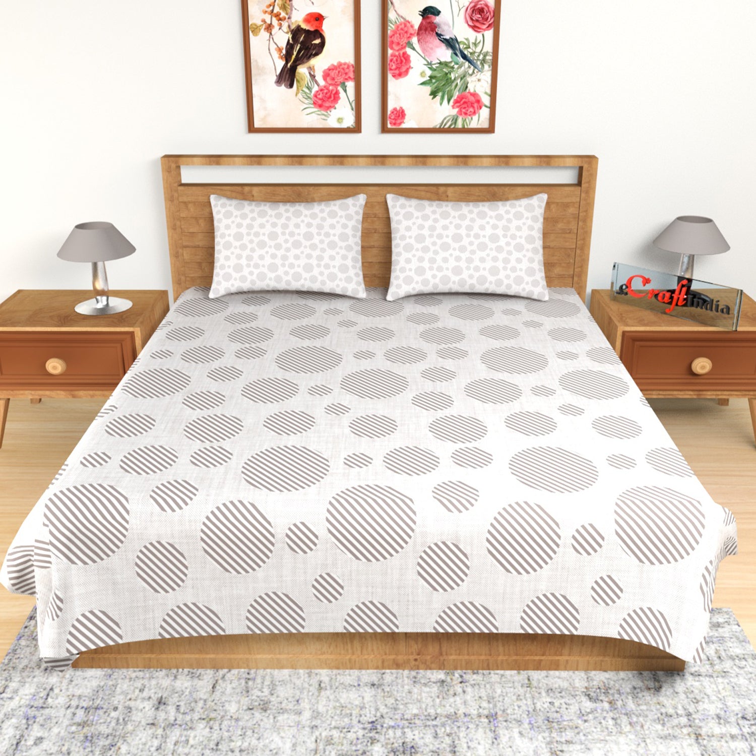 Brown and White Abstract Print 180 TC Cotton Double Bedsheet (108" x 108") with 2 pillow cover 1