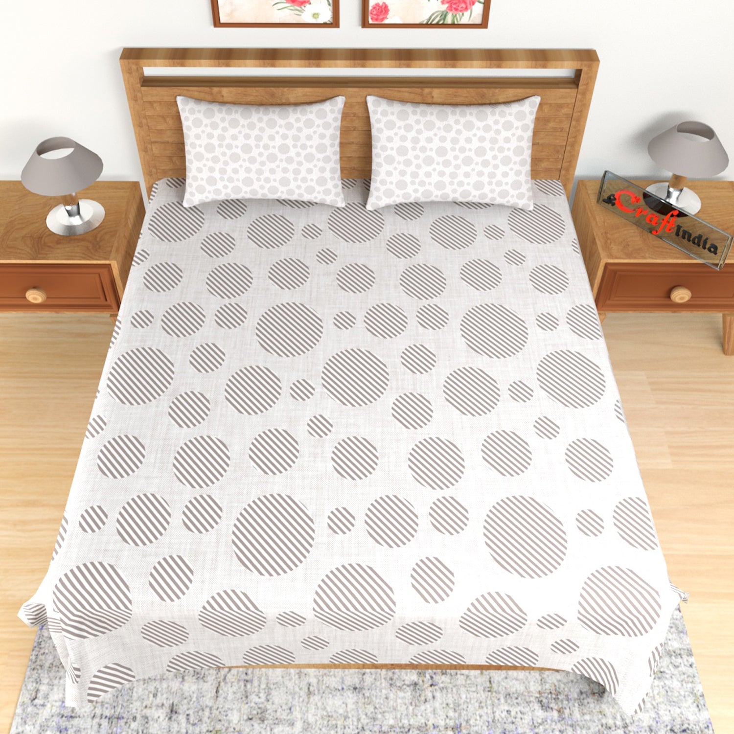 Brown and White Abstract Print 180 TC Cotton Double Bedsheet (108" x 108") with 2 pillow cover 2