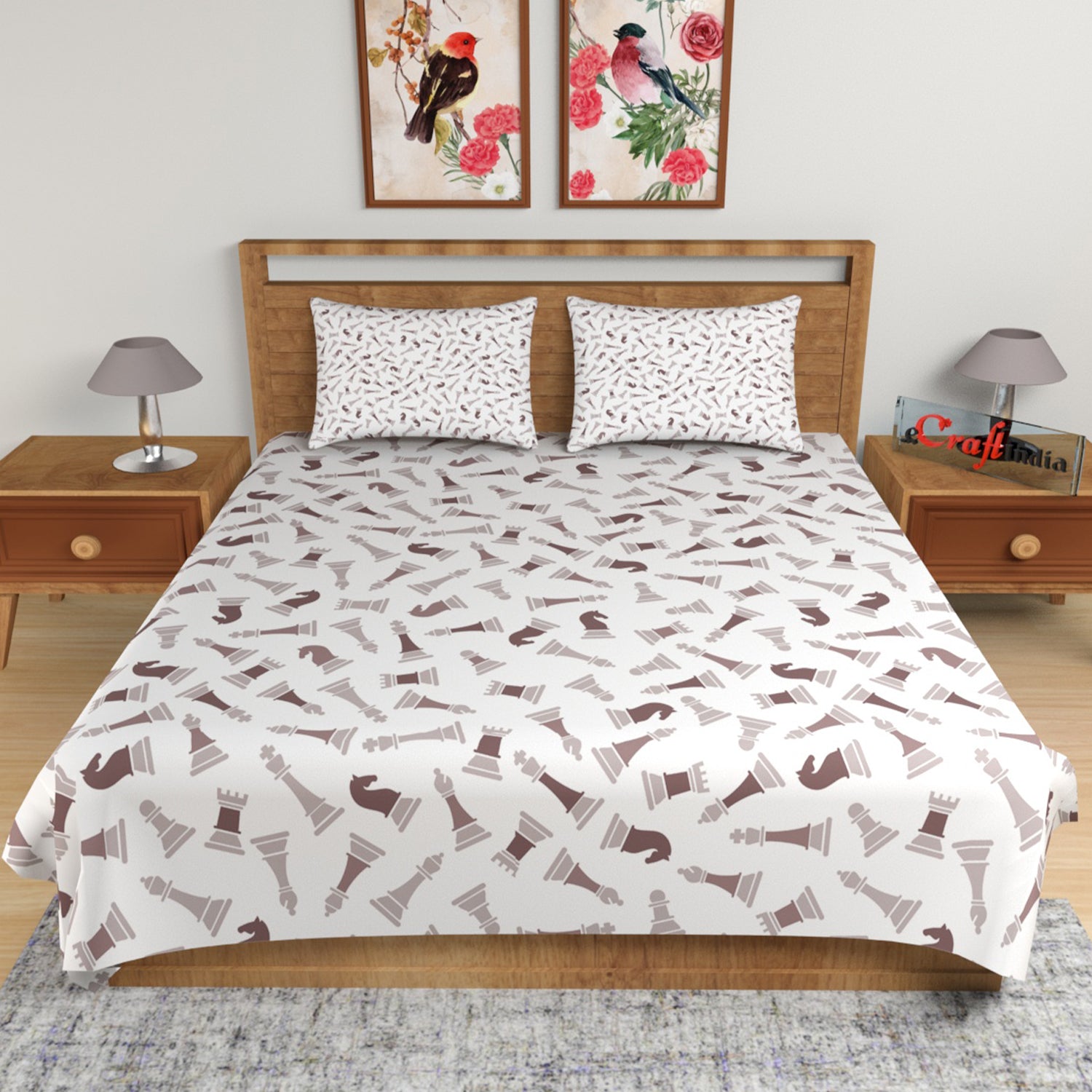 Brown and White Abstract Print 180 TC Cotton Double Bedsheet (108" x 108") with 2 pillow cover 1