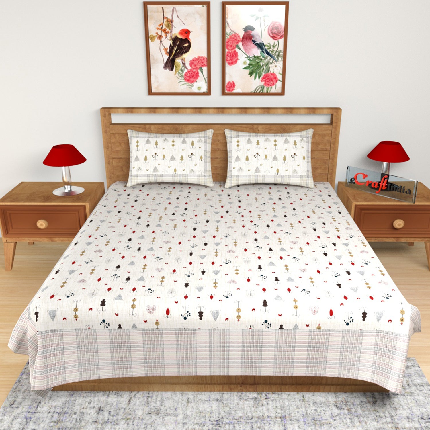 Multicolor Floral Print 180 TC Cotton Double Bedsheet (108" x 108") with 2 pillow cover 1