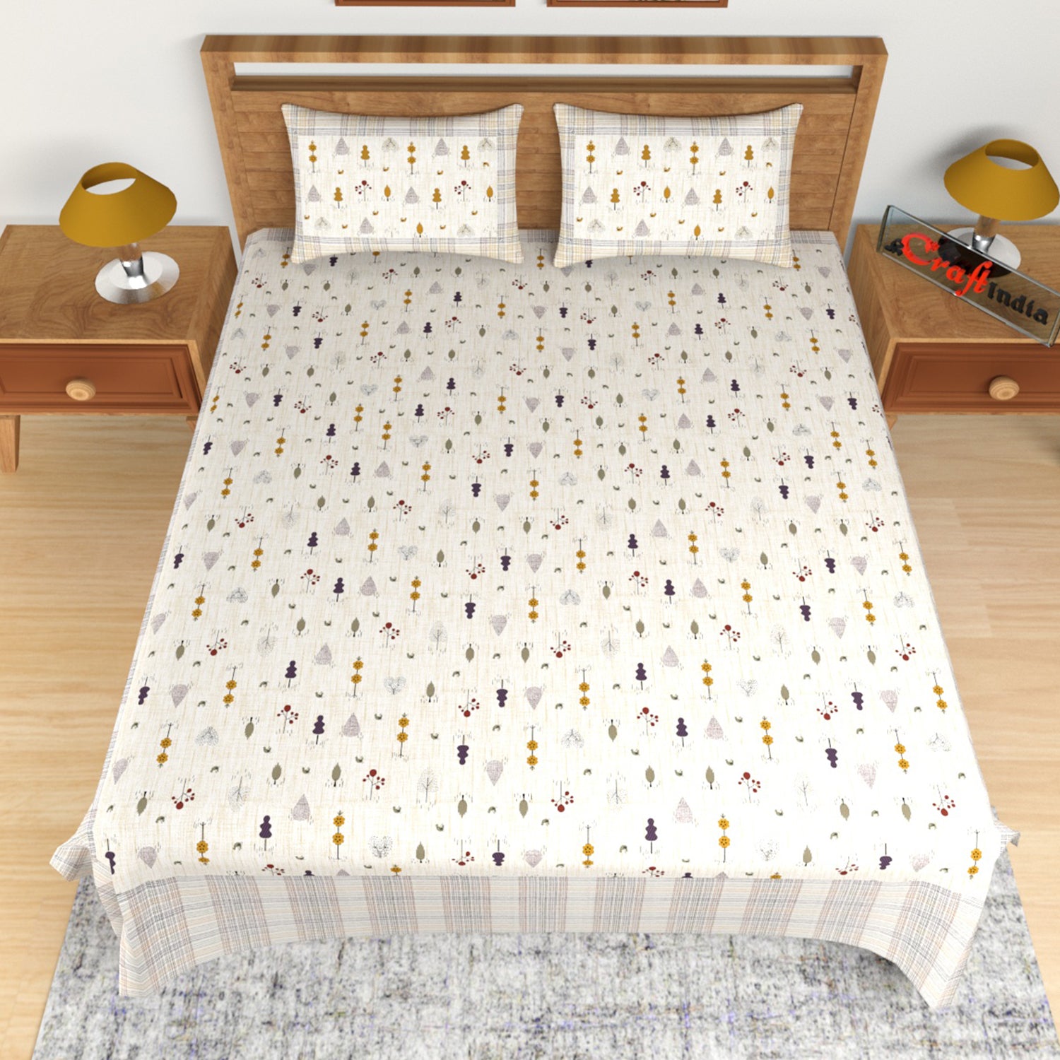 Yellow and White Floral Print 180 TC Cotton Double Bedsheet (108" x 108") with 2 pillow cover 2