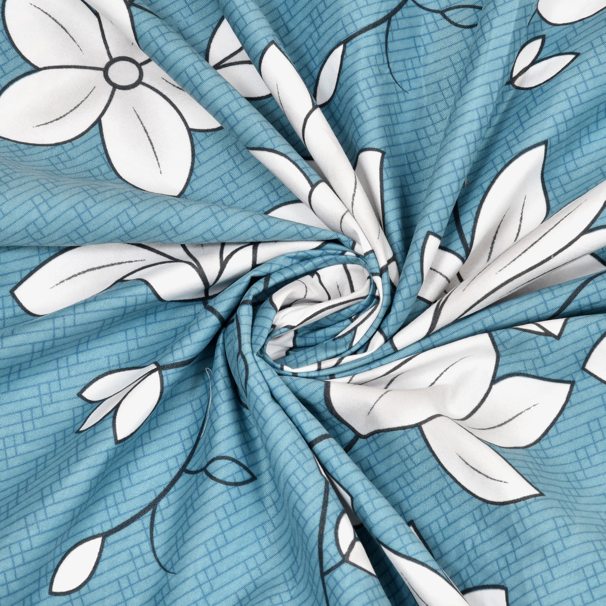 eCraftIndia 250 TC Blue, White Flowers Printed Cotton Double Bedsheet With 2 Pillow Covers 4