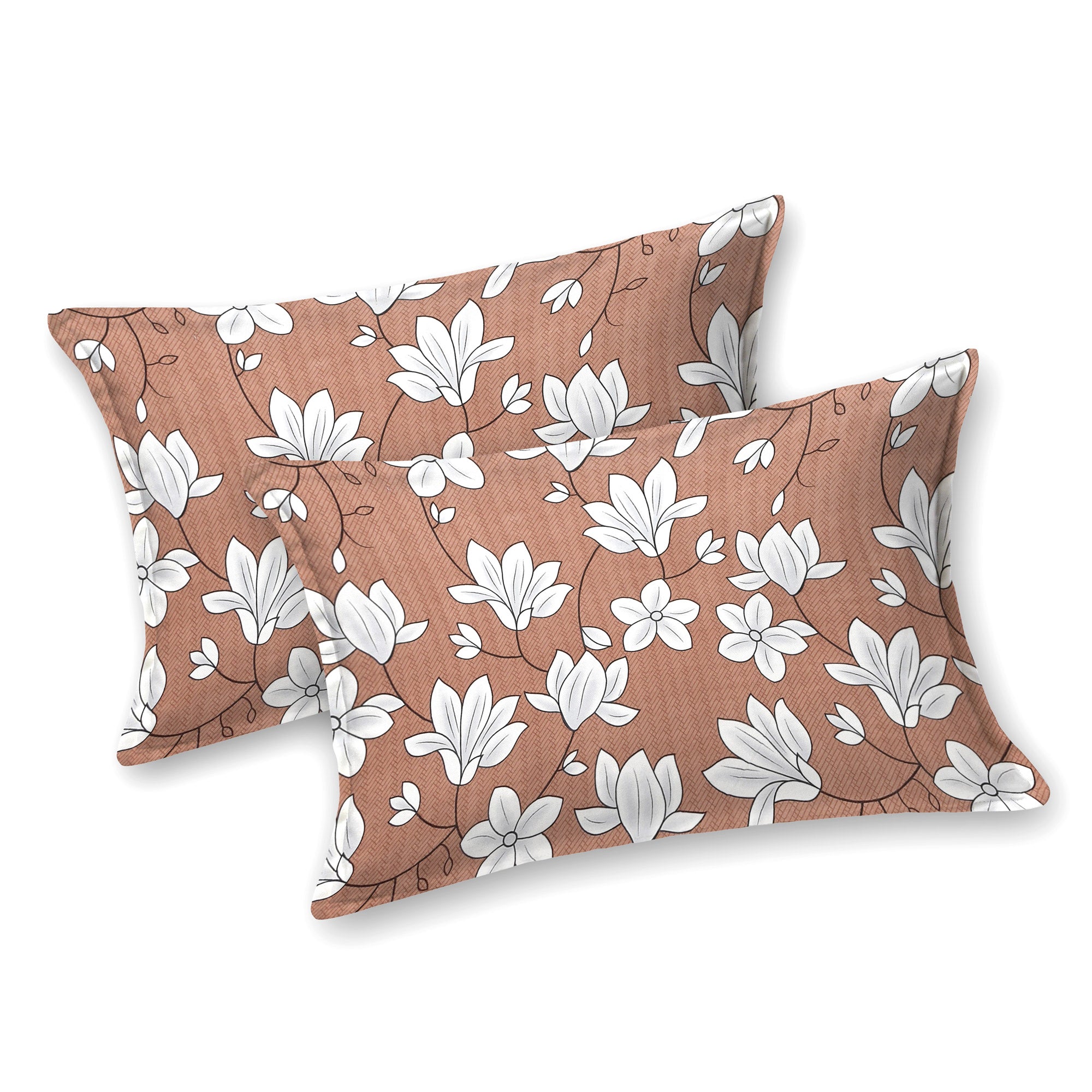 eCraftIndia 250 TC Brown & White Flowers Printed Cotton Double Bedsheet With 2 Pillow Covers 3