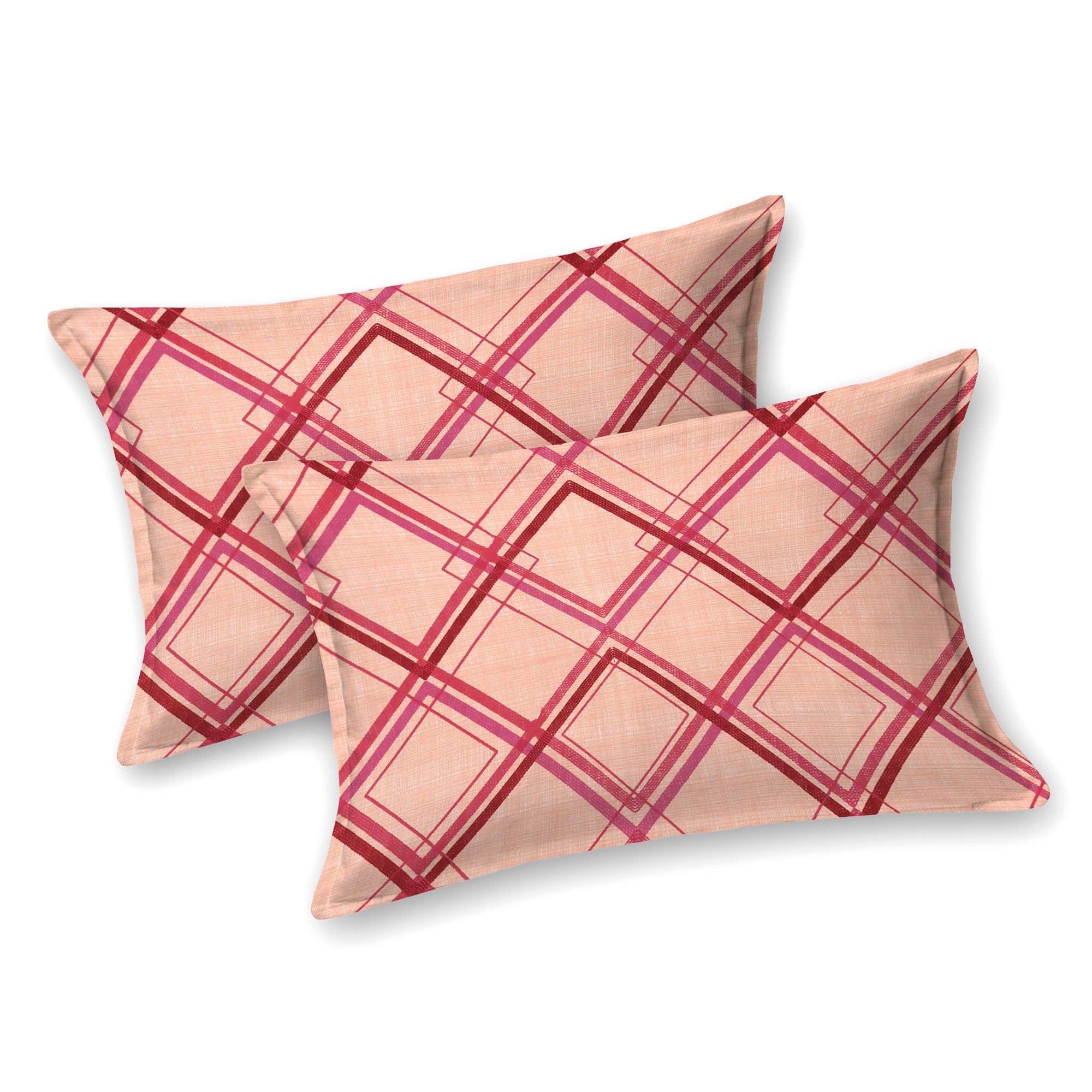 eCraftIndia 250 TC Red Geometric Square Printed Cotton Double Bedsheet With 2 Pillow Covers 3
