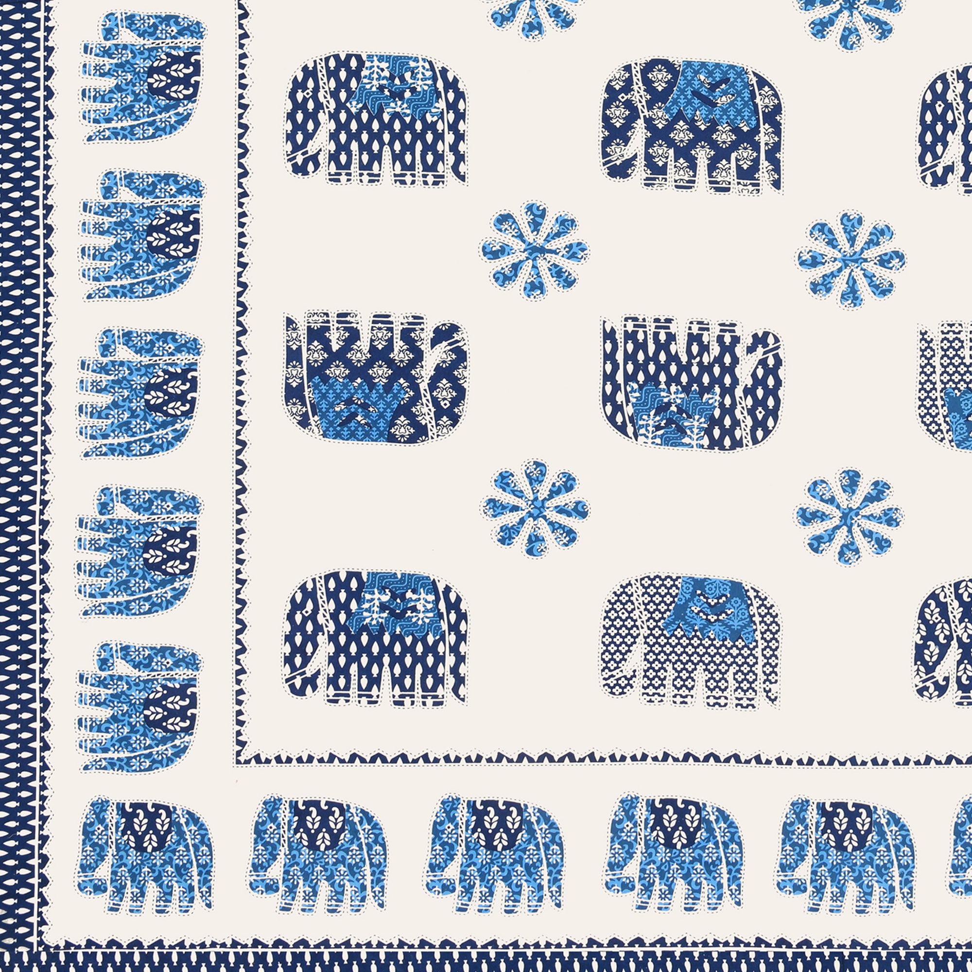 eCraftIndia Blue and White Cotton Elephant Printed 180TC King Size Double Bedsheet with 2 Pillow Covers 5
