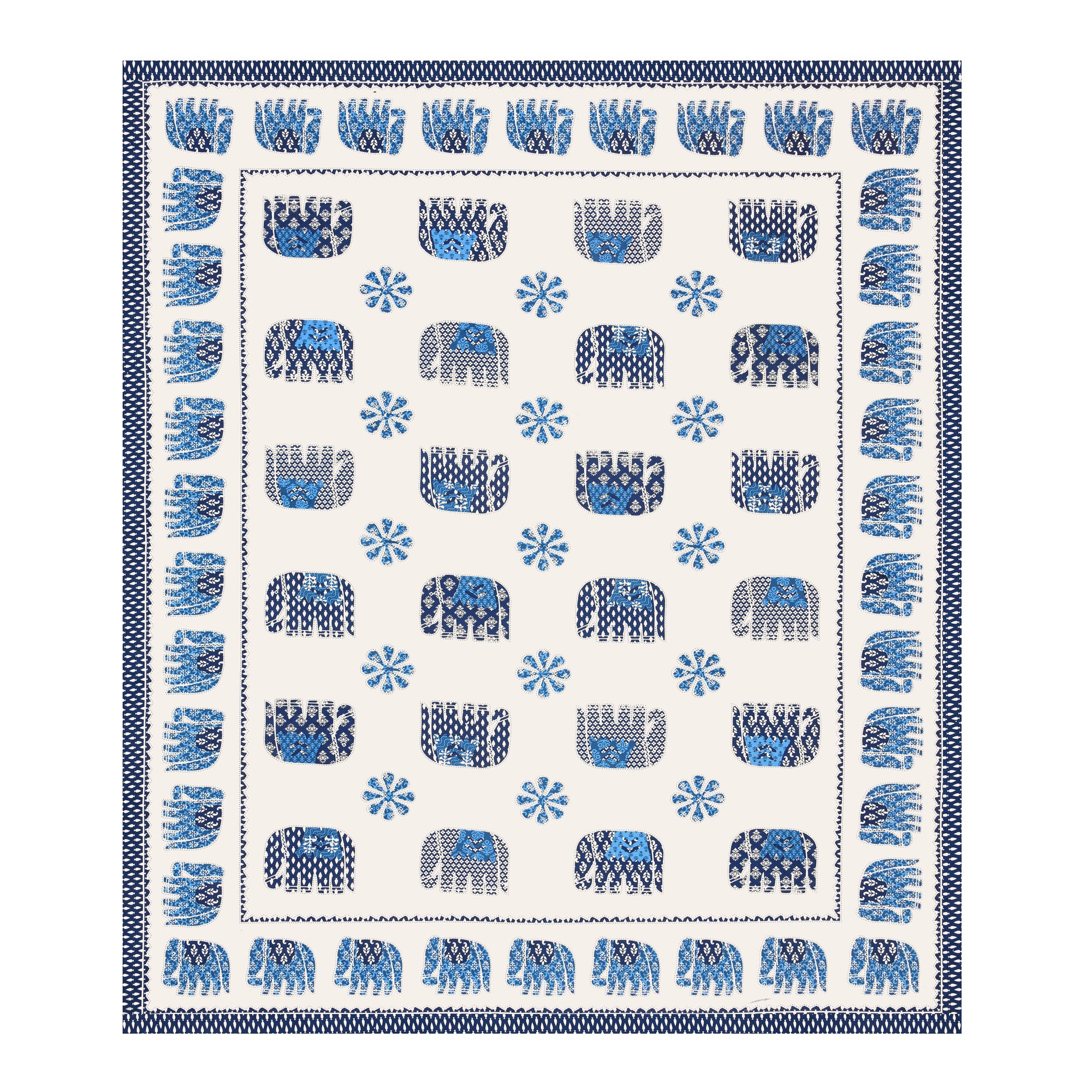 eCraftIndia Blue and White Cotton Elephant Printed 180TC King Size Double Bedsheet with 2 Pillow Covers 6
