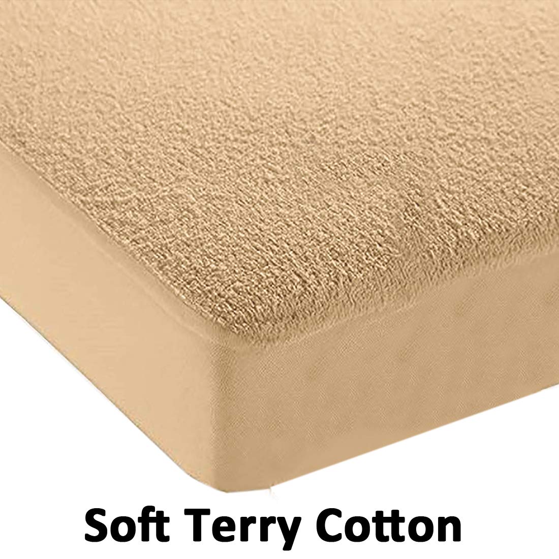 100% Waterproof Terry Cotton Fitted Mattress Protector for King Size Bed (78 x 72 Inch, Beige) 5