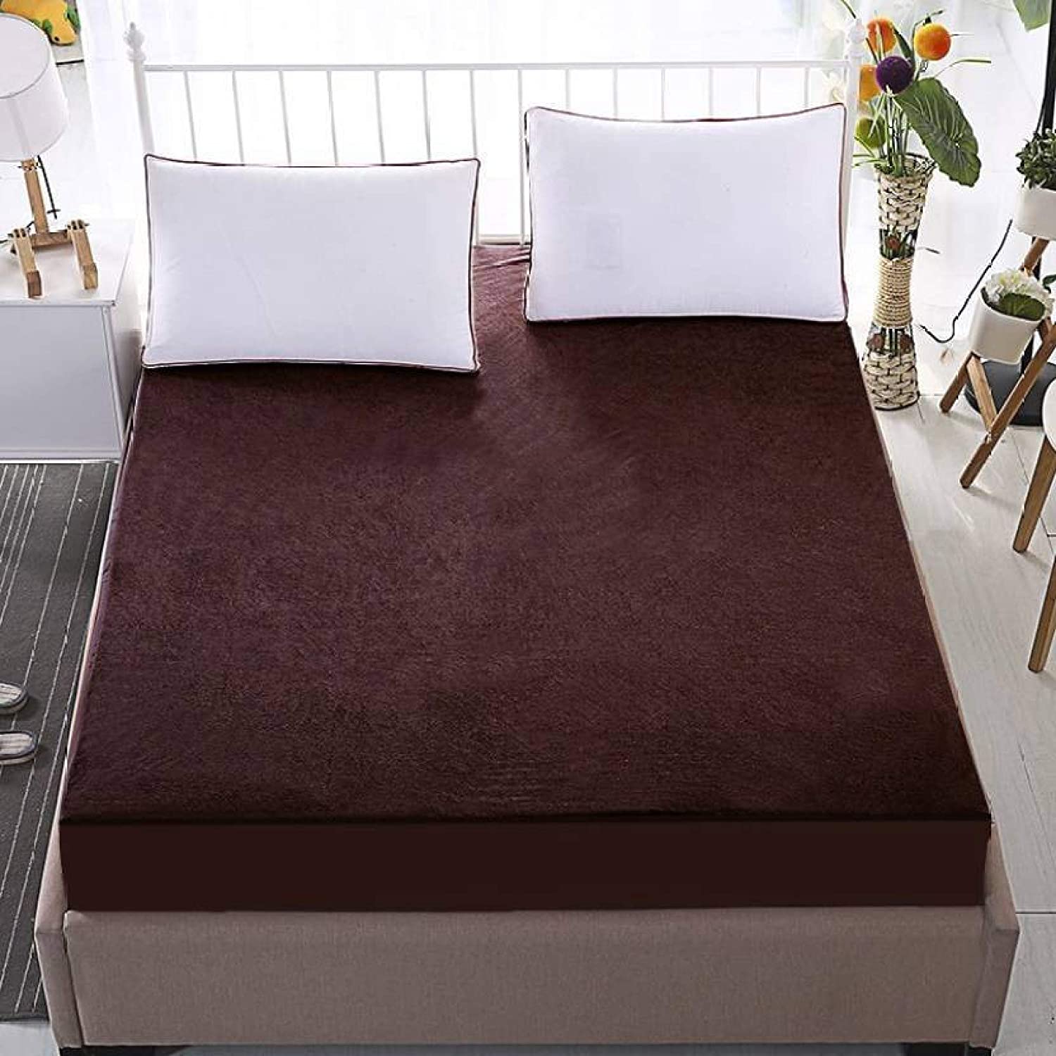 100% Waterproof Terry Cotton Fitted Mattress Protector for King Size Bed (78 x 72 Inch, Brown)