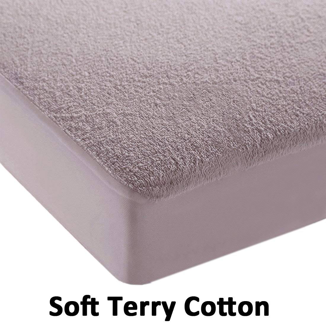 100% Waterproof Terry Cotton Fitted Mattress Protector for King Size Bed (78 x 72 Inch, Grey) 3