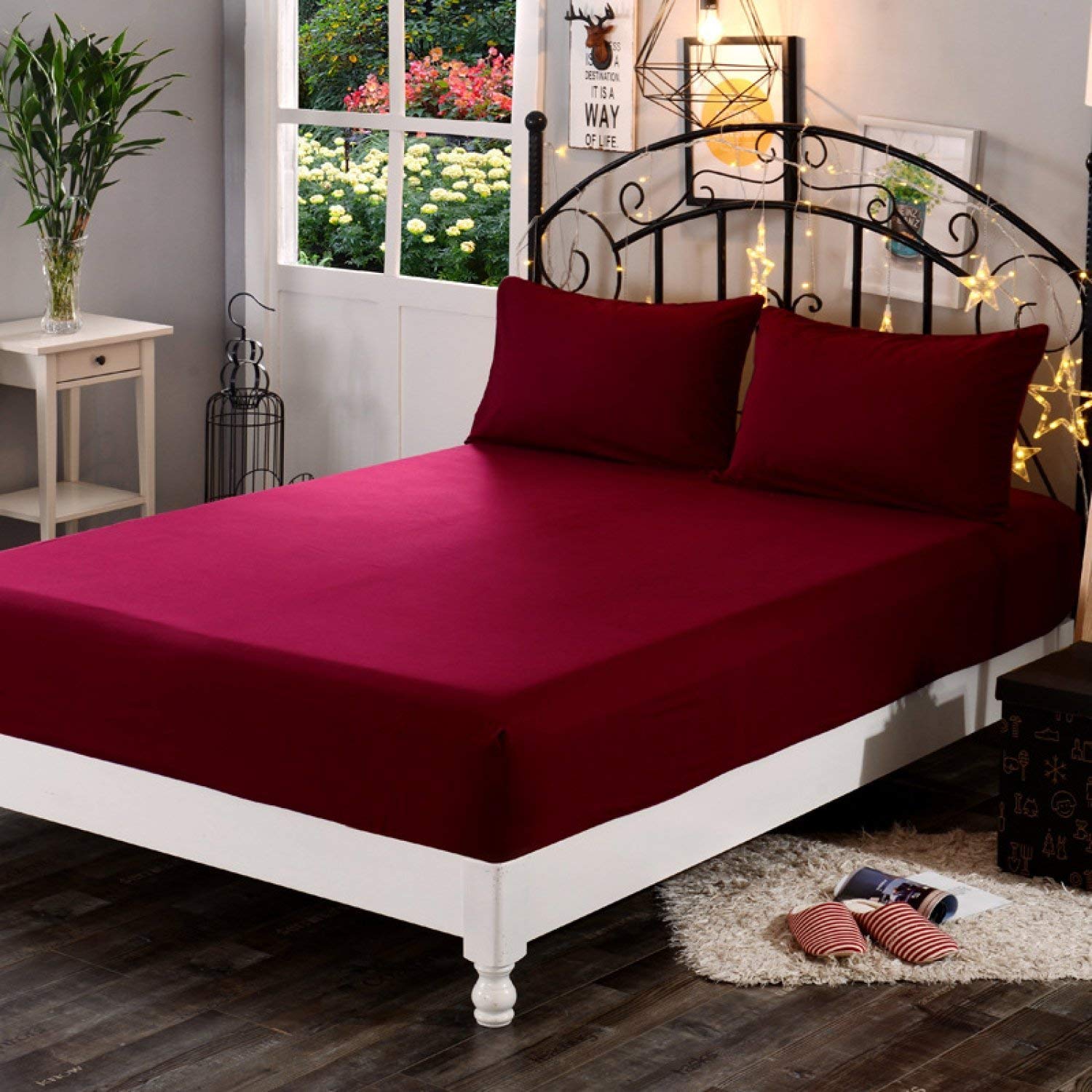 100% Waterproof Terry Cotton Fitted Mattress Protector for King Size Bed (78 x 72 Inch, Maroon)