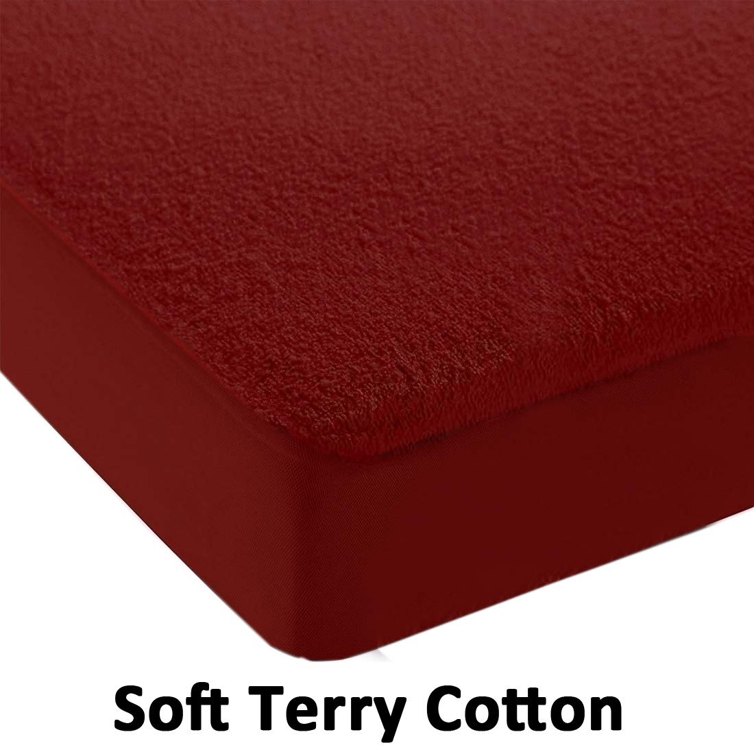 100% Waterproof Terry Cotton Fitted Mattress Protector for King Size Bed (78 x 72 Inch, Maroon) 3