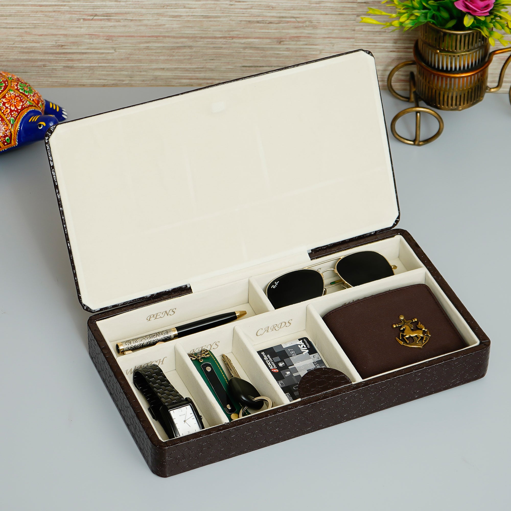 Designer Pearl Rakhi with Premium Rexine Multiutility Organizer Box and Roli Chawal Pack, Best Wishes Greeting Card 2