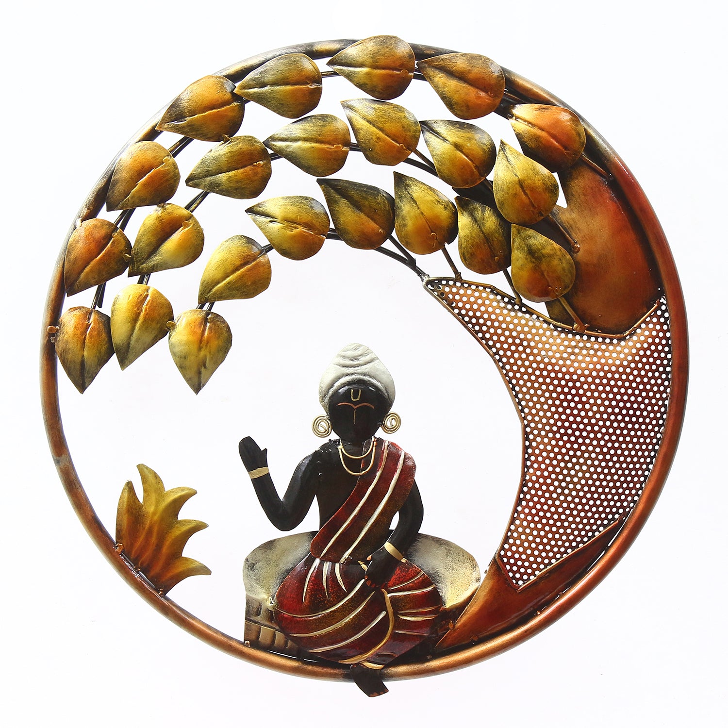Decorative Lord Buddha with Leaves Handcrafted Iron Wall Hanging 2