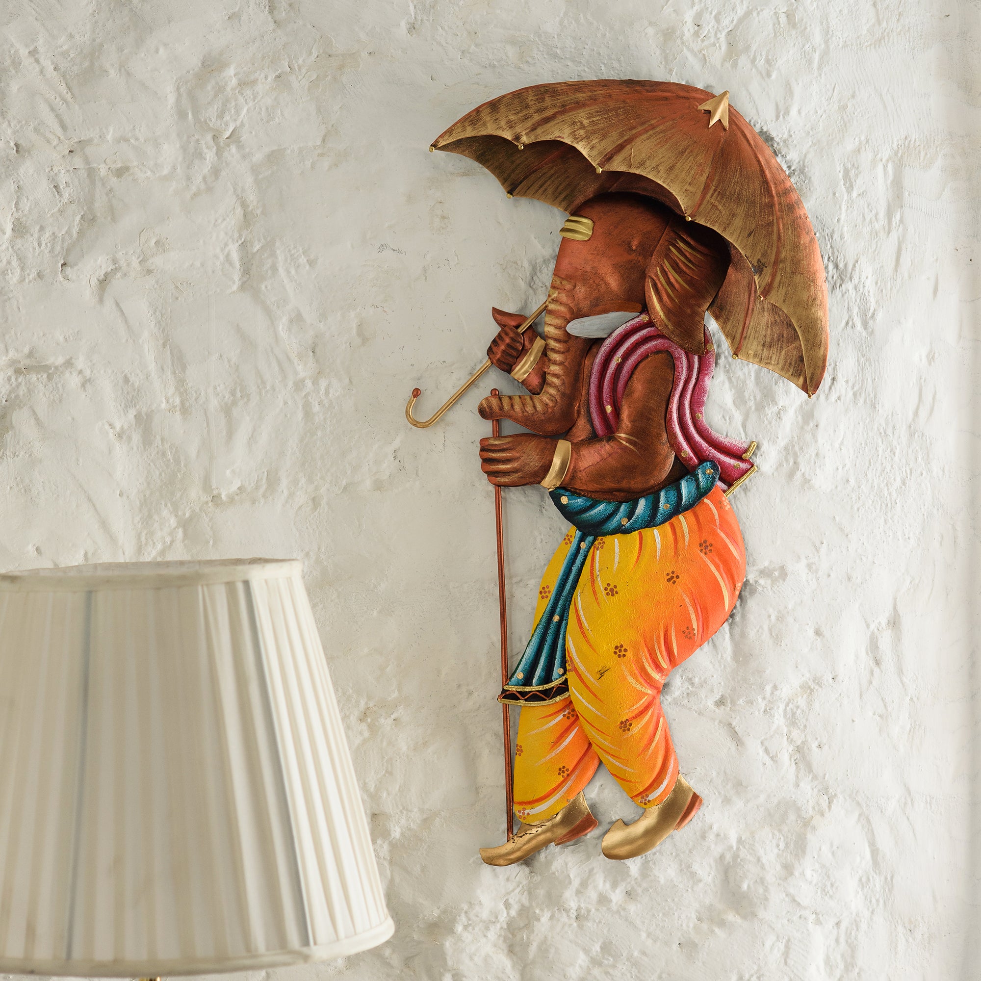 Wrought Iron Umbrella Ganesha Wall Hanging Decorative Showpiece