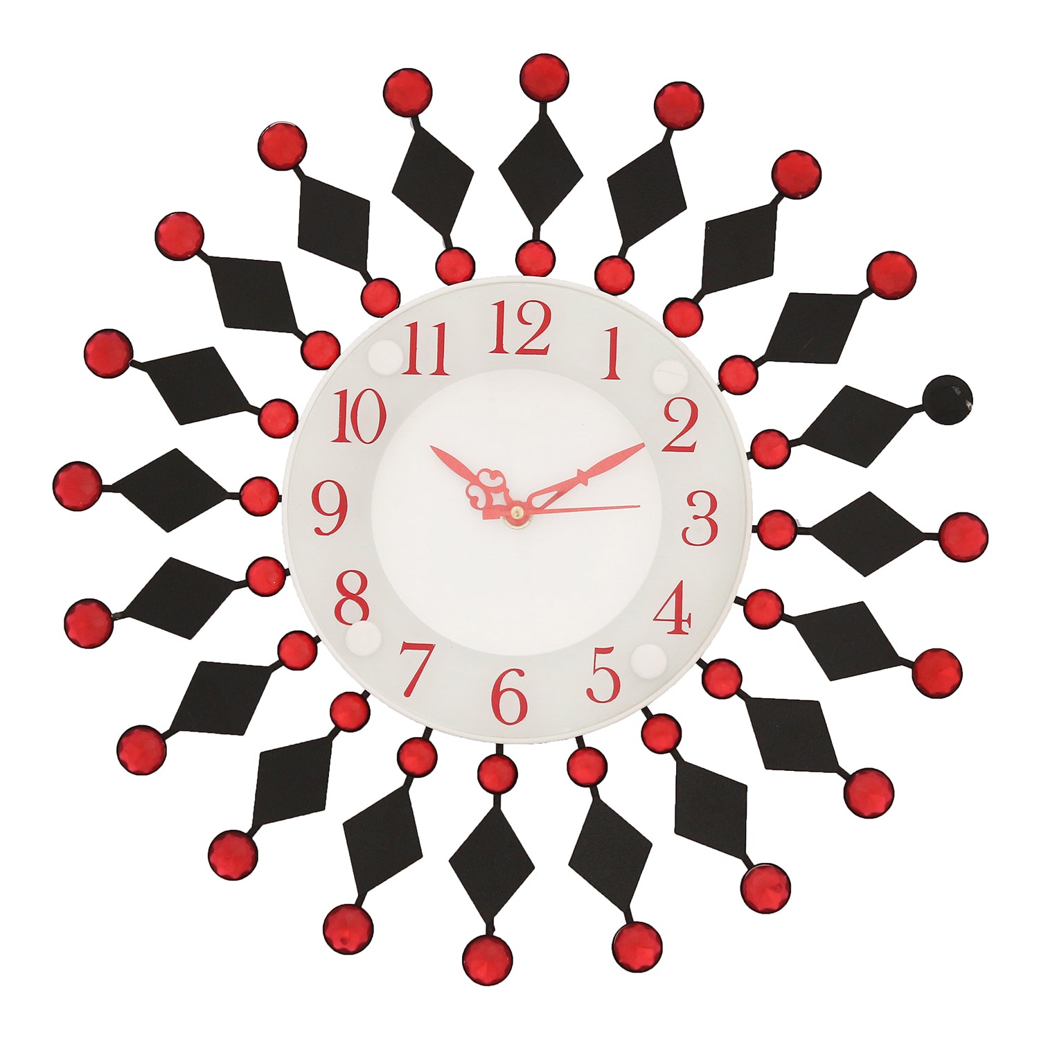 Wrought Iron Diamond Studded Red Round Wall Clock