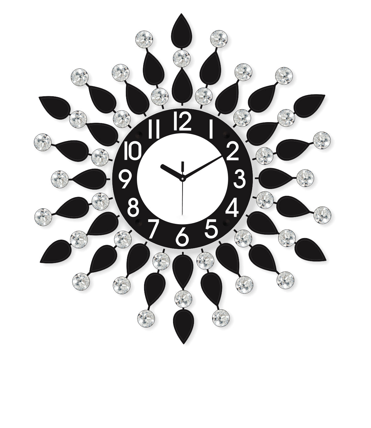 Black and White Diamond Series Flower Design Iron Wall Clock