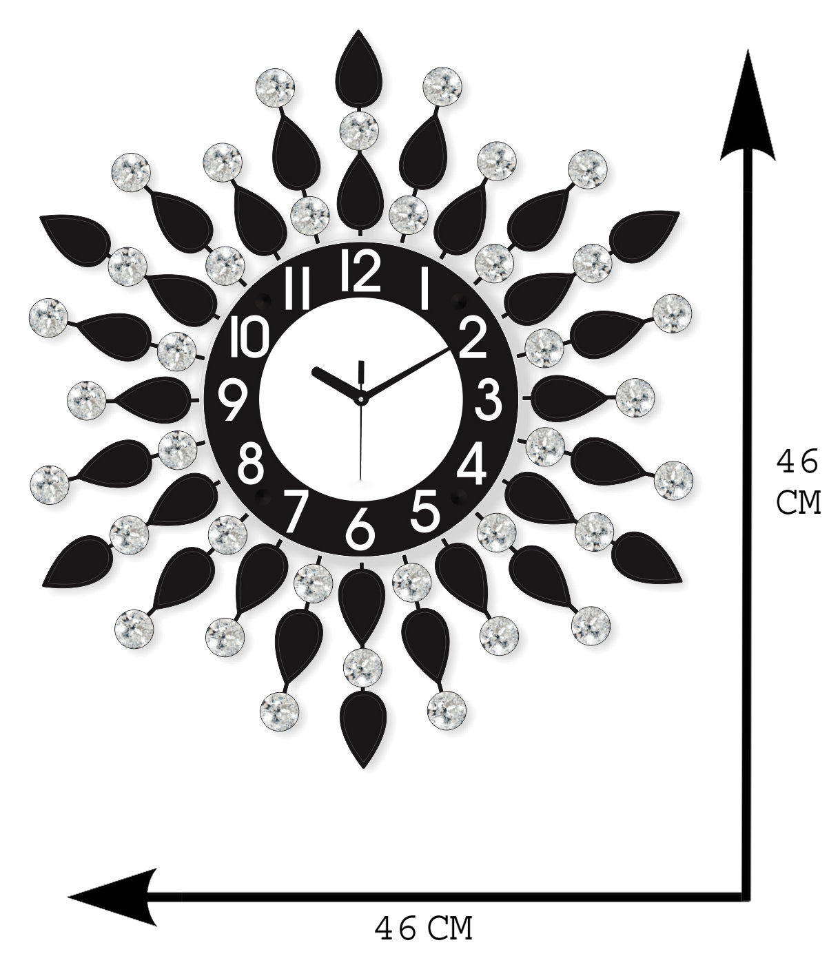 Black and White Diamond Series Flower Design Iron Wall Clock 2