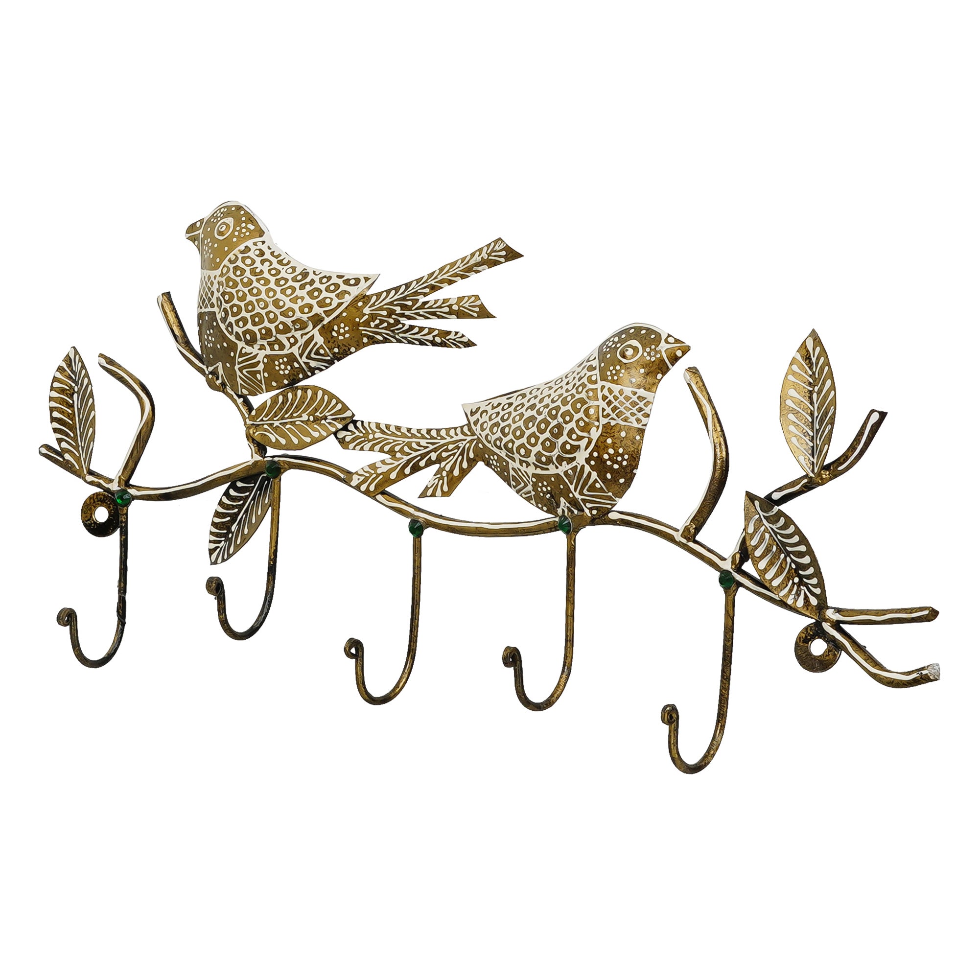 Bronze Birds on a Tree Branch with Leaves with 5 Hooks Iron Key Holder 5