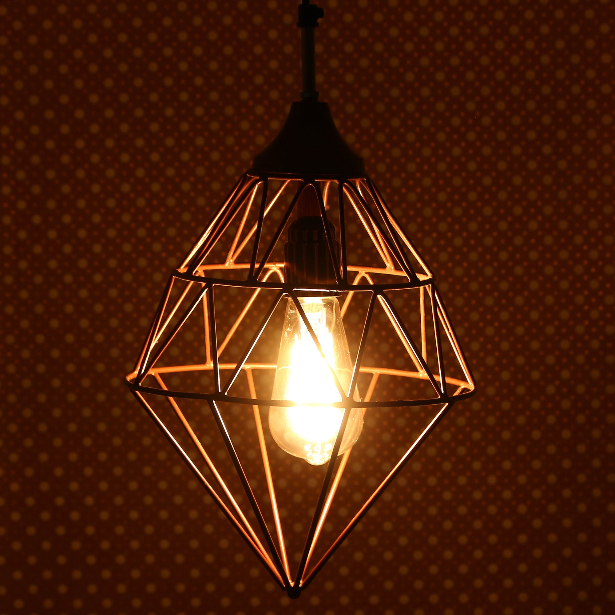Edison Filament Copper Finish Diamond Cage Pendant Light, Ceiling Hanging Lamp For Home/Living Room/Offices/Restaurants 1