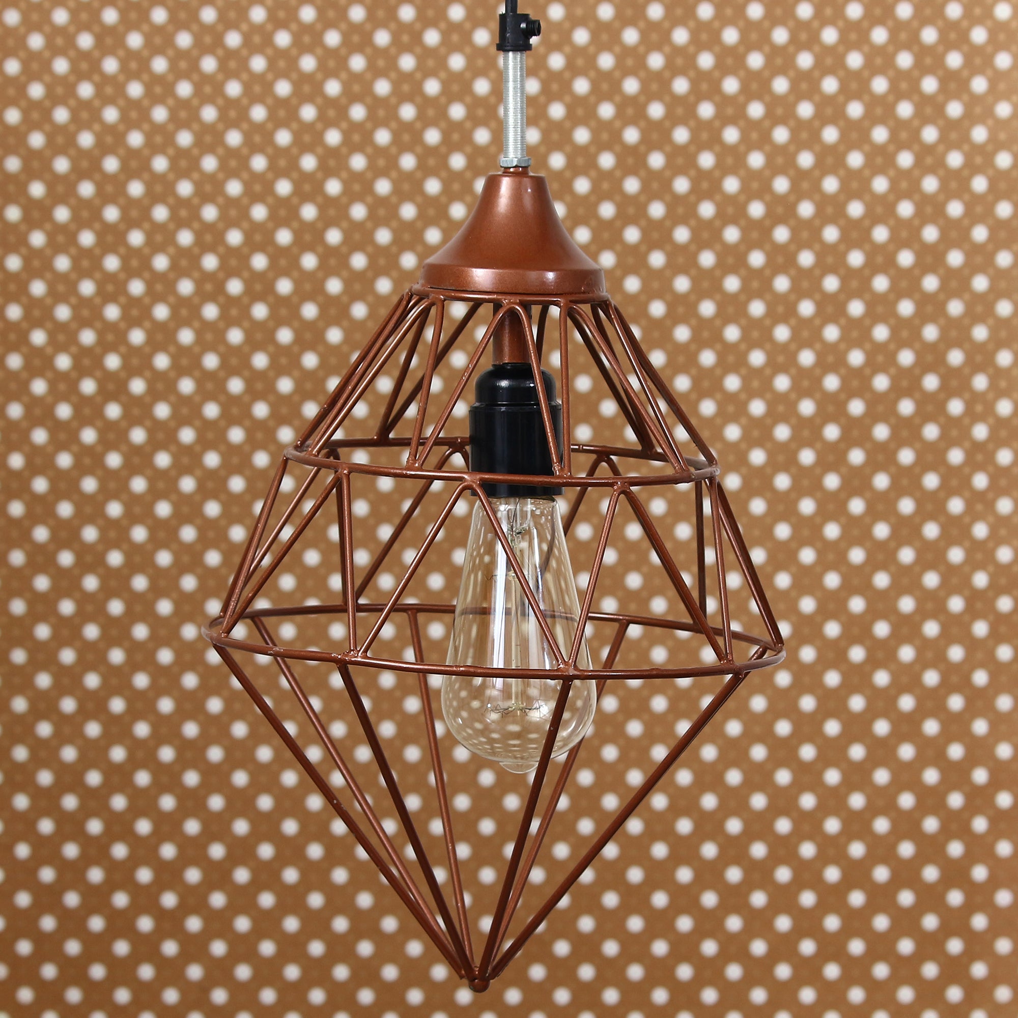 Edison Filament Copper Finish Diamond Cage Pendant Light, Ceiling Hanging Lamp For Home/Living Room/Offices/Restaurants