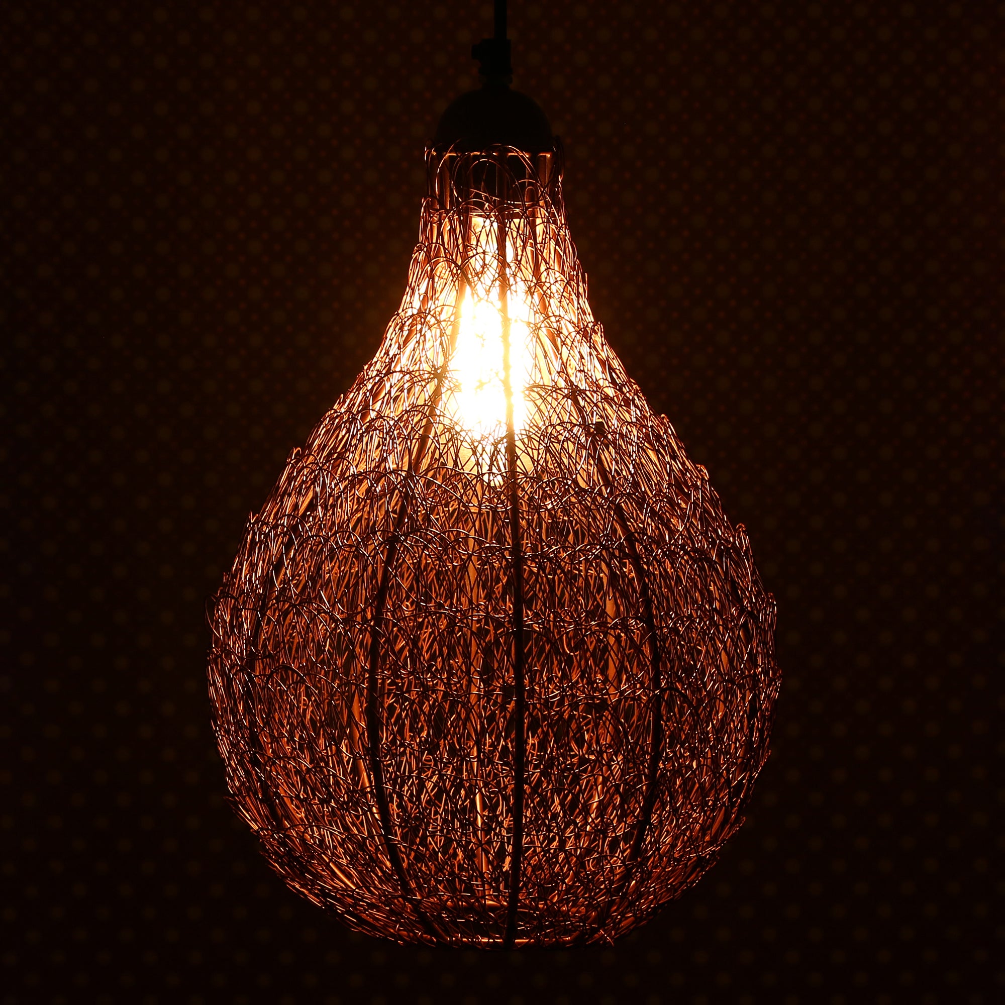 Copper Finish Wire Mesh in Bulb Shape Pendant Light, Ceiling Hanging Lamp for Home/Office Decoration 1