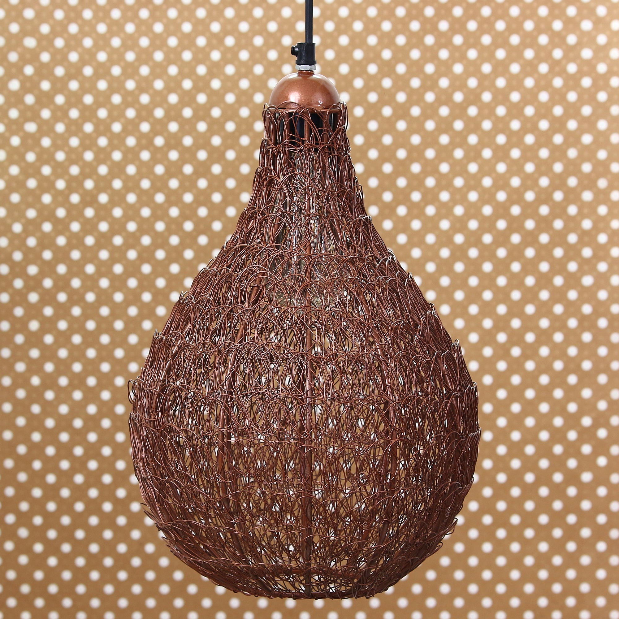 Copper Finish Wire Mesh in Bulb Shape Pendant Light, Ceiling Hanging Lamp for Home/Office Decoration