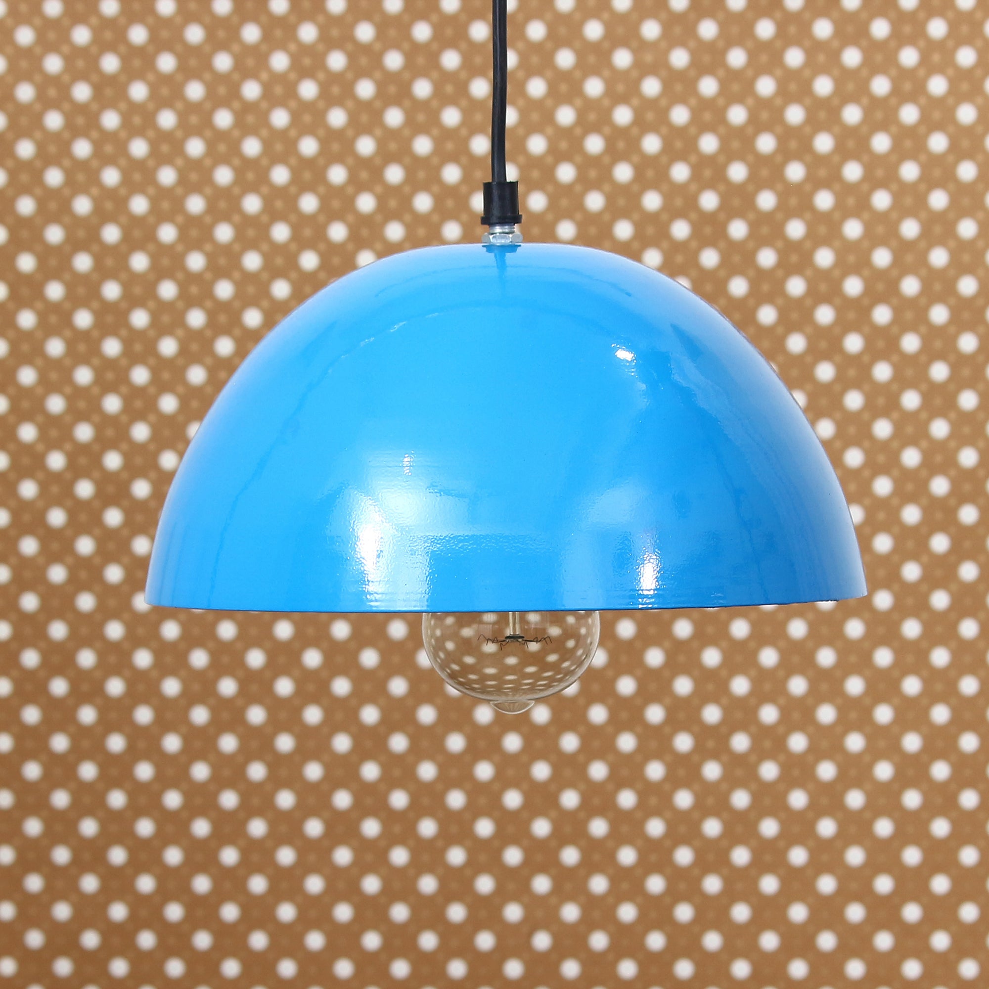 Shining Sky Blue Glossy Finish Pendant Light, 10" Diameter Ceiling Hanging Lamp for Home/Living Room/Offices/Restaurants