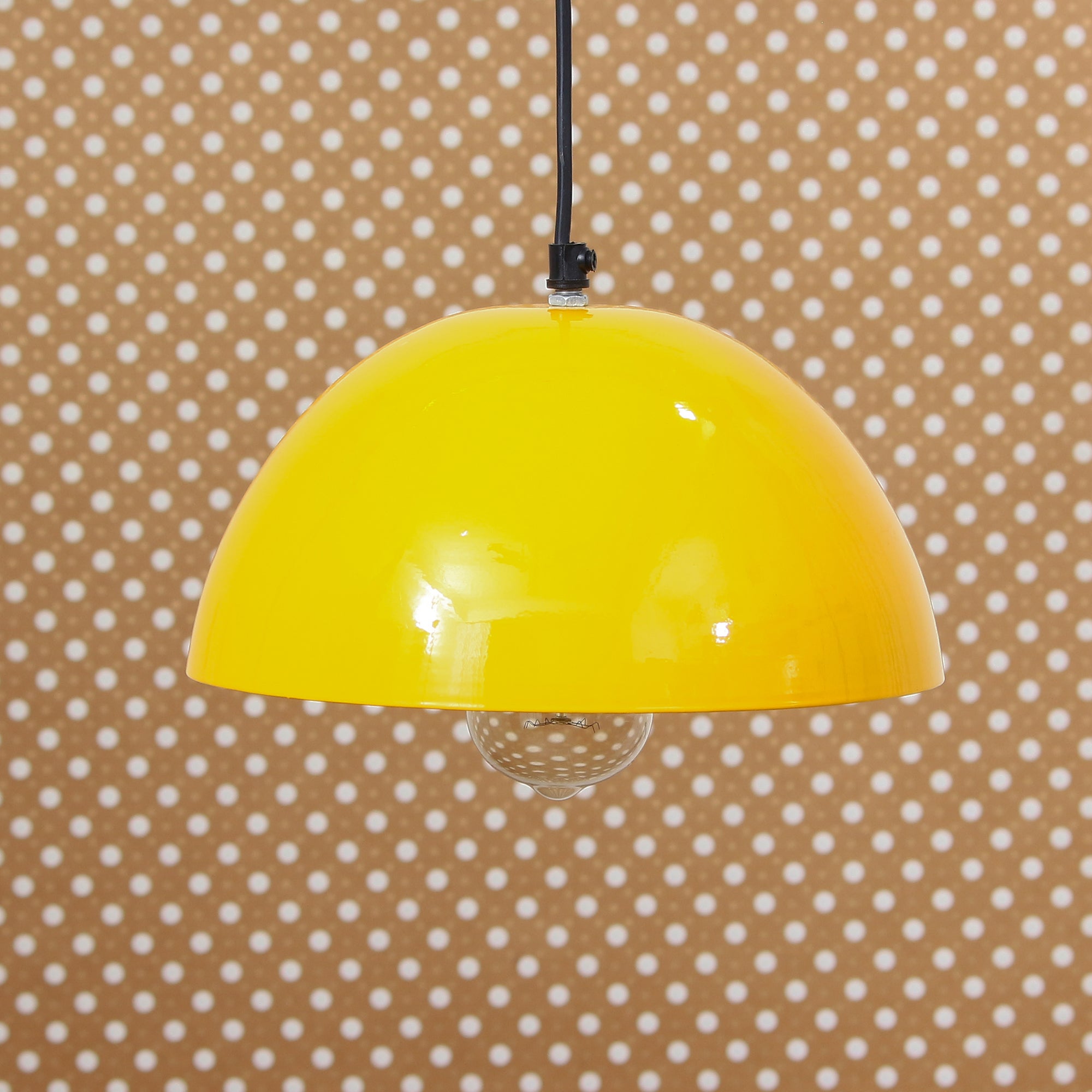 Shining Yellow Glossy Finish Pendant Light, 10" Diameter Ceiling Hanging Lamp for Home/Living Room/Offices/Restaurants