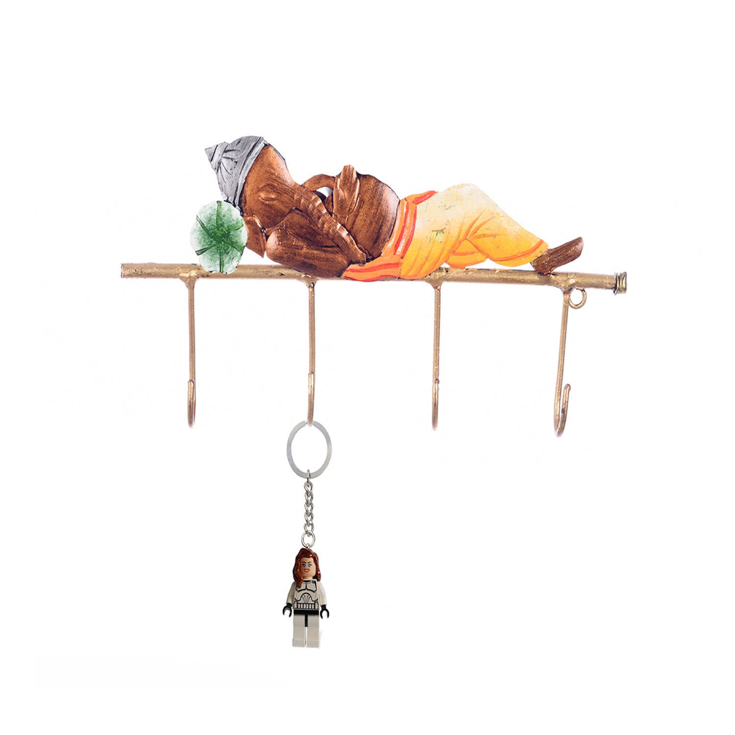 Wrought Iron Resting Lord Ganesha Key Holder (Brown, Yellow and Green) 2