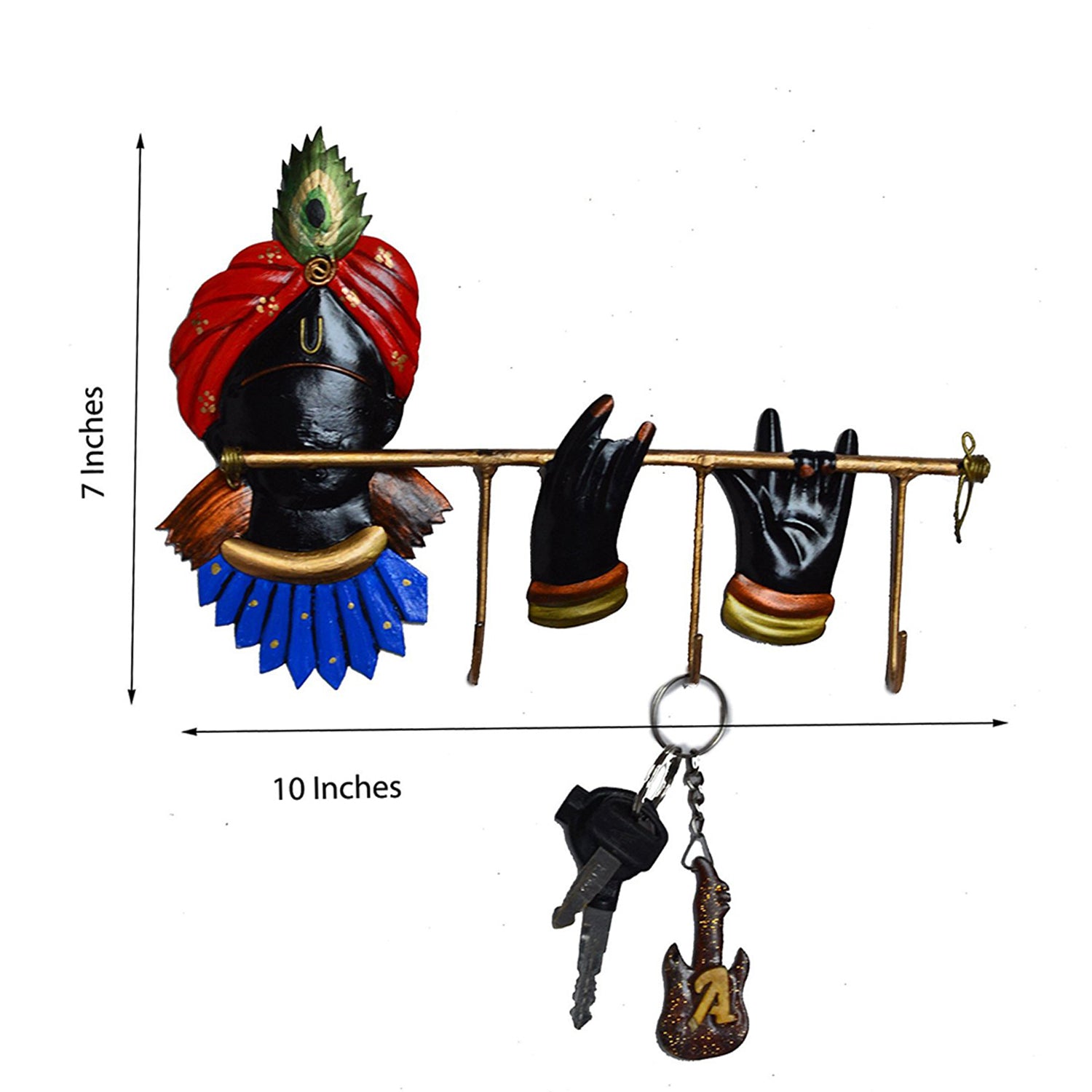 Wrought Iron Lord Krishna Playing Flute Key Holder (Red, Blue, Green and Black) 2